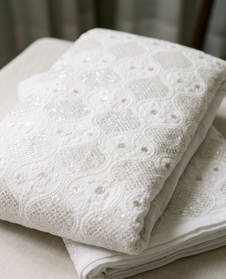 Pure Georgette Heavy Embroidery Designer Than Fabric - Ivory Grey - Bana