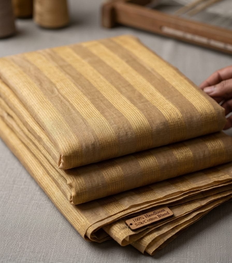 Soft Banarasi Chanderi Than Fabric - Antique Gold