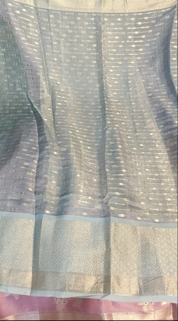 Pure Kota Doria Saree with Meena Work and Golden Zari Pallu - Wine Maroon with Beige Blouse blouse detail