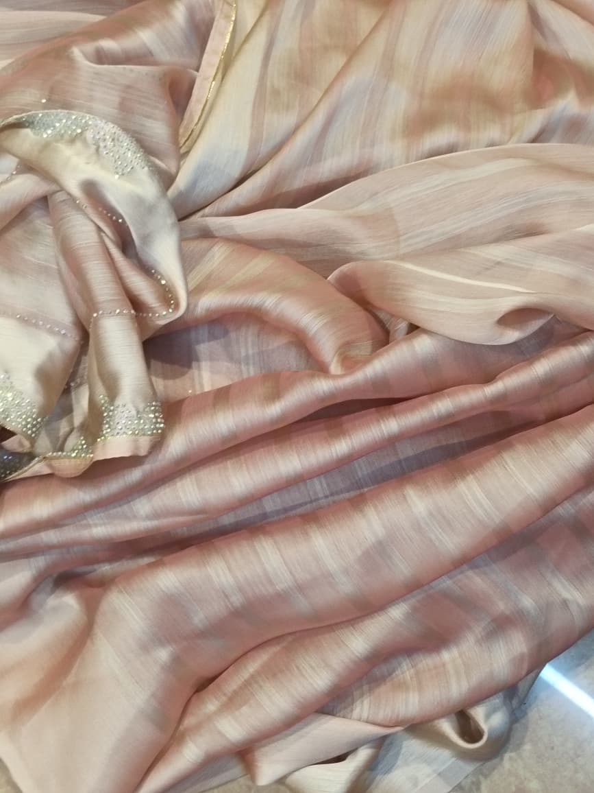 Peach Pink Sequence Work Saree with Running Blouse