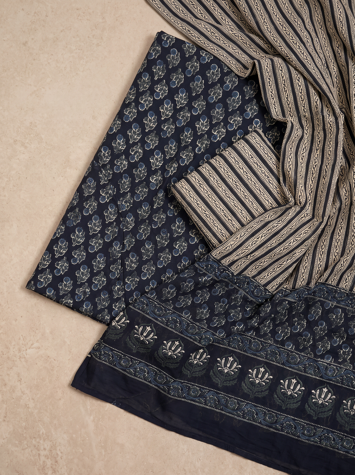 Charcoal Grey + Grey cotton suit with cotton dupatta unstitched suit material