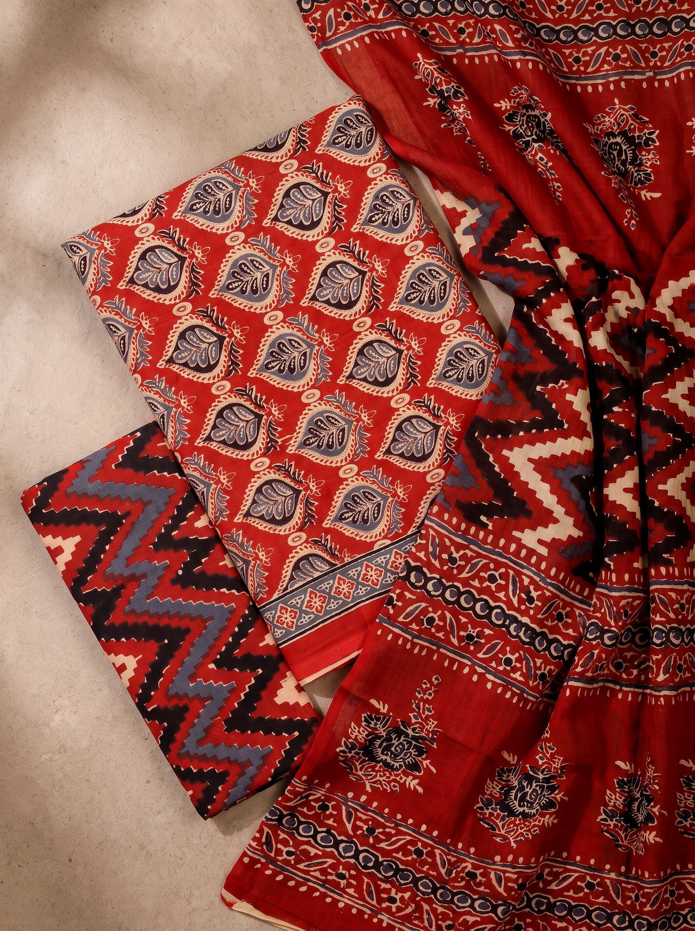 Crimson cotton suit with cotton dupatta unstitched suit material