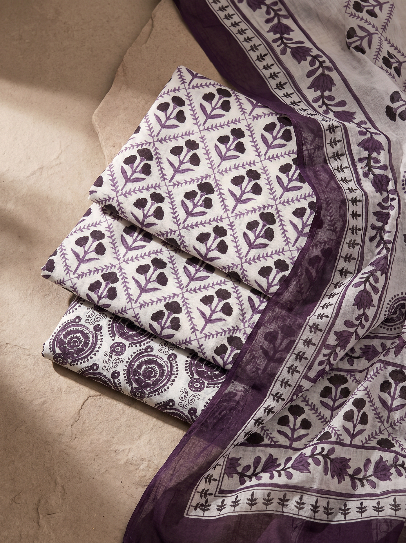 Charcoal Grey + Grey cotton suit with cotton dupatta unstitched suit material
