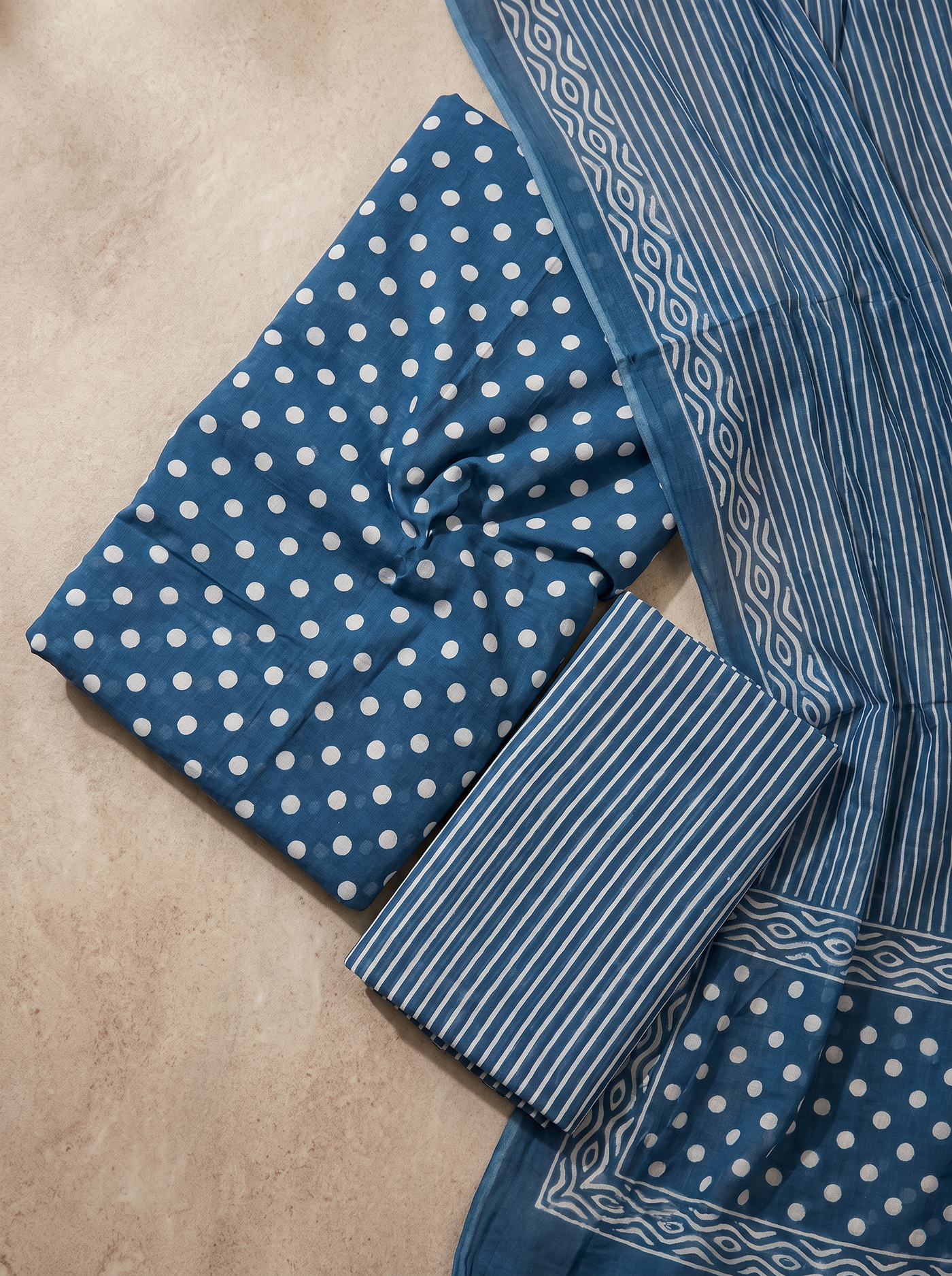 Navy Blue cotton suit with cotton dupatta unstitched suit material