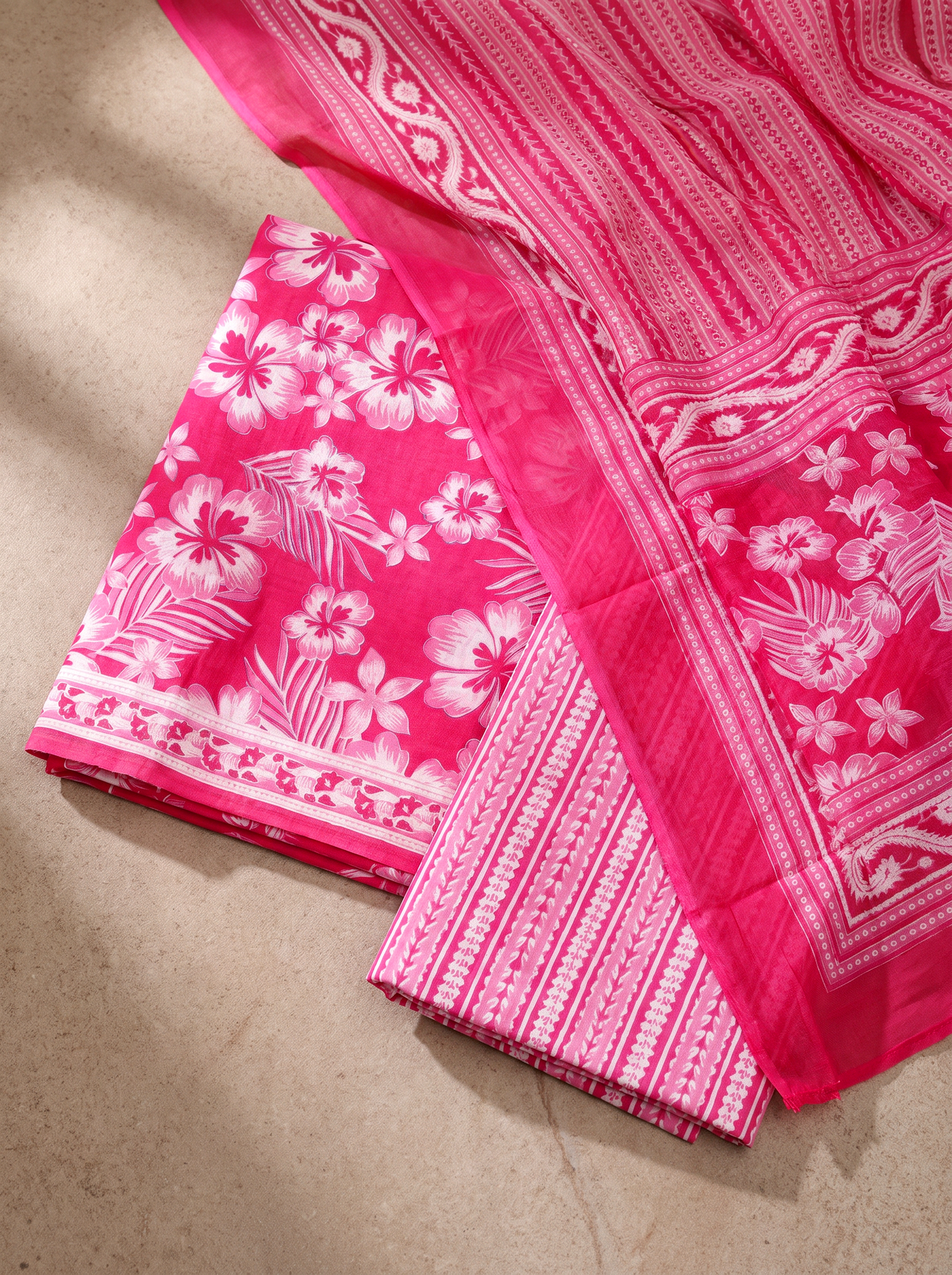 Rani Pink cotton suit with cotton dupatta unstitched suit material