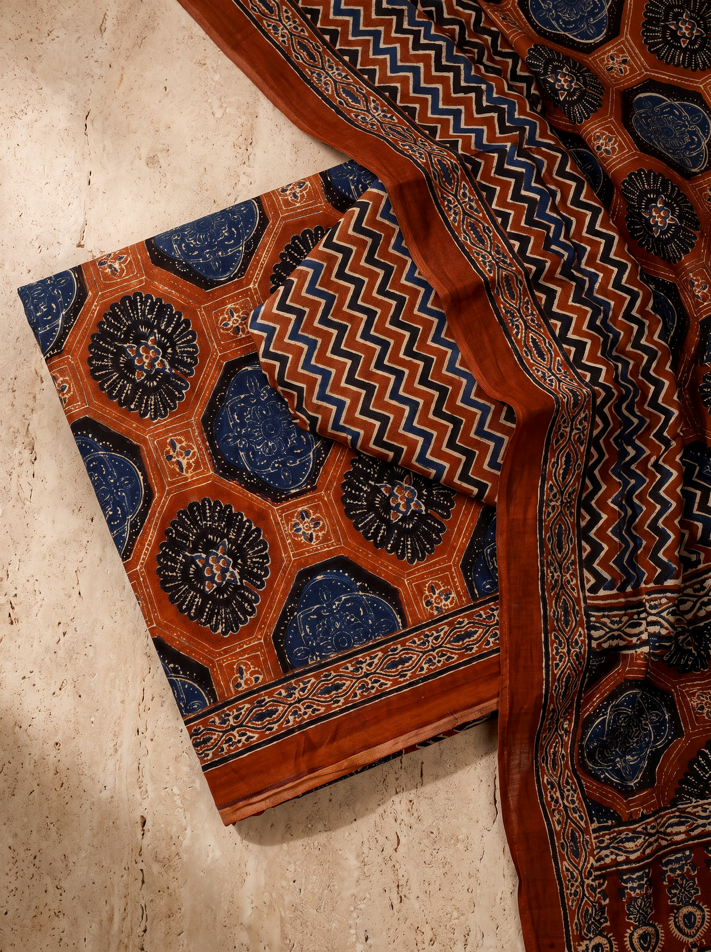 Terracotta + Wine cotton suit with cotton dupatta unstitched suit material