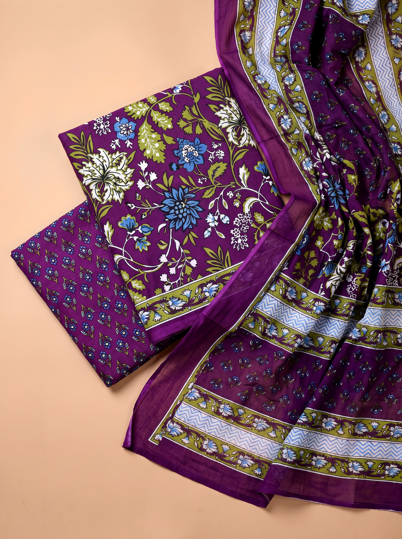 Fuchsia + Wine cotton suit with cotton dupatta unstitched suit material