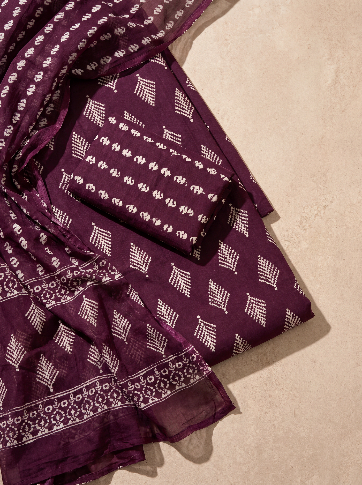 Wine cotton suit with cotton dupatta unstitched suit material
