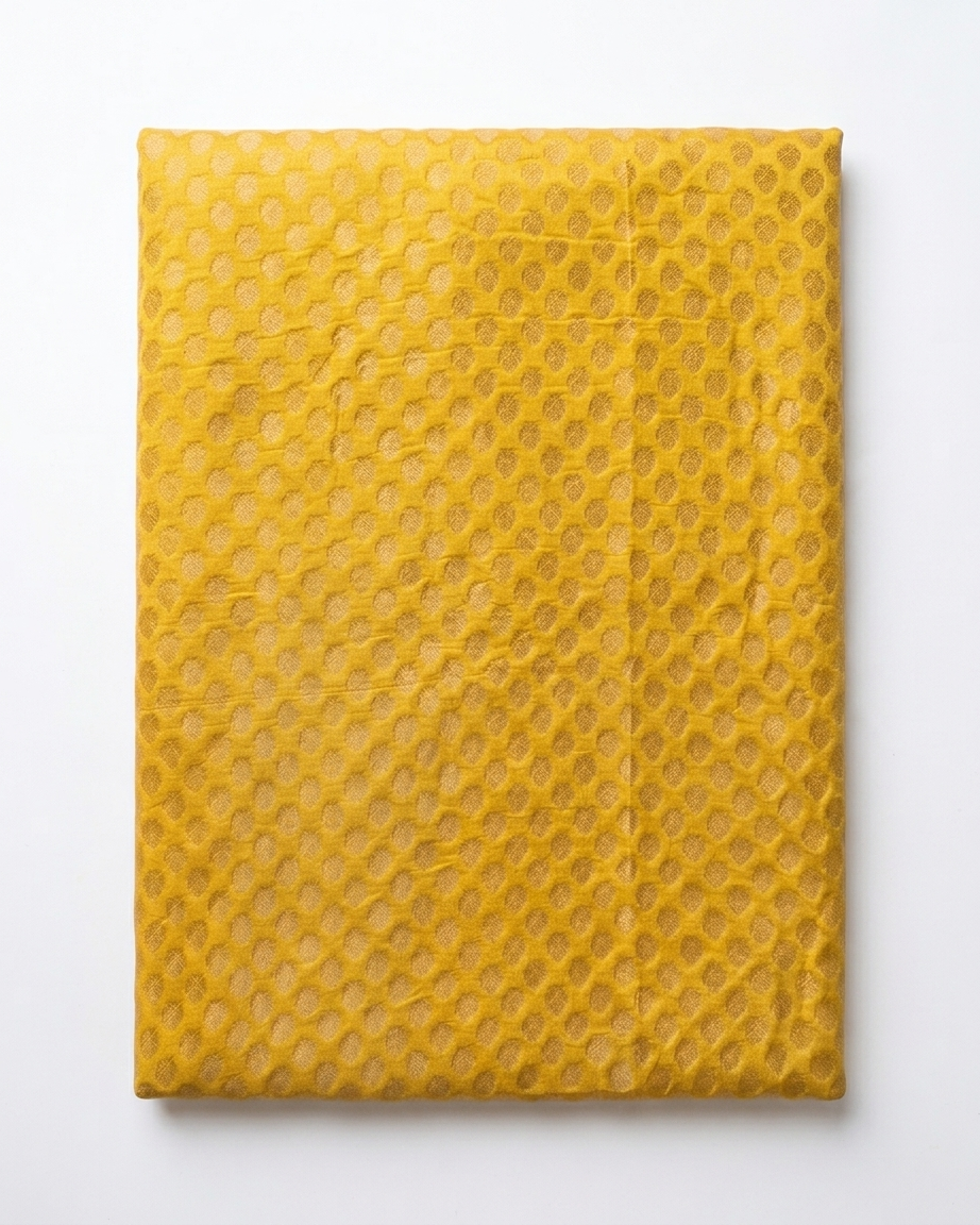 Yellow Chanderi Brocade Small Butta Than Fabric - Golden Yellow - Bana