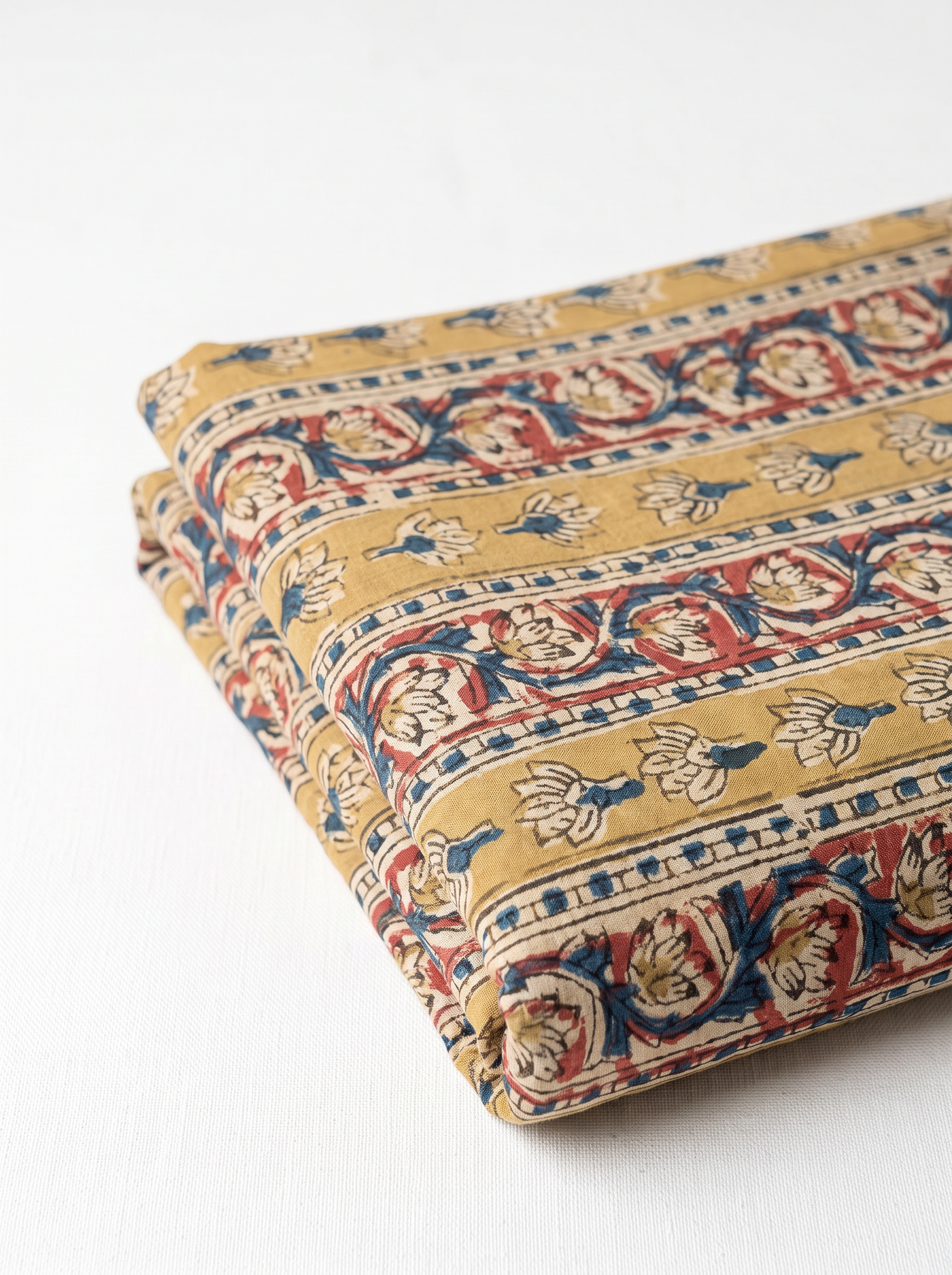 Beige Kalamkari Print Cotton Than Fabric sold by meter at Bana