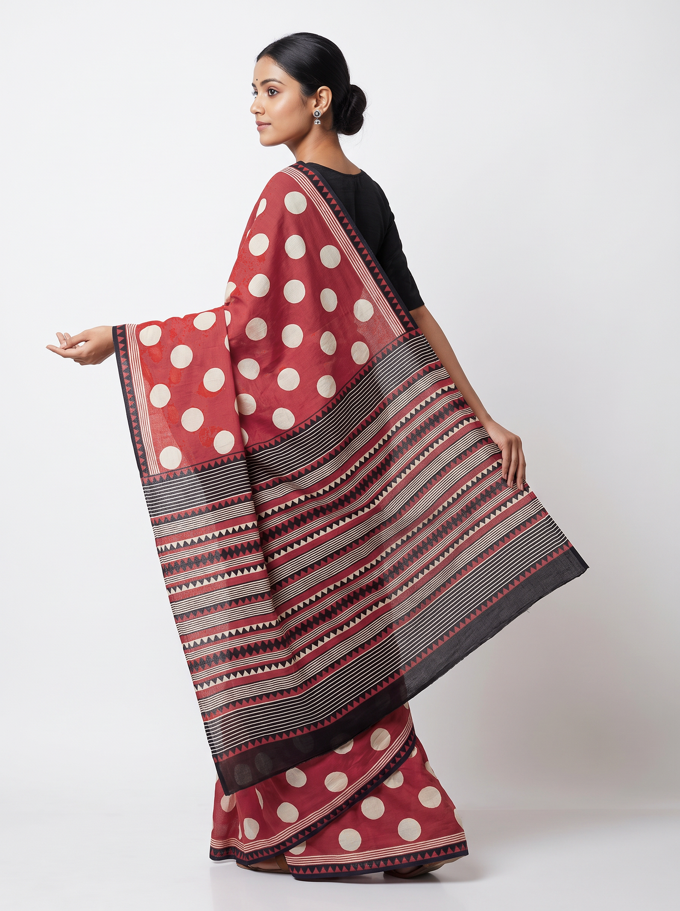 Mul Modal Cotton Crimson Printed Dailywear Saree - Image 4