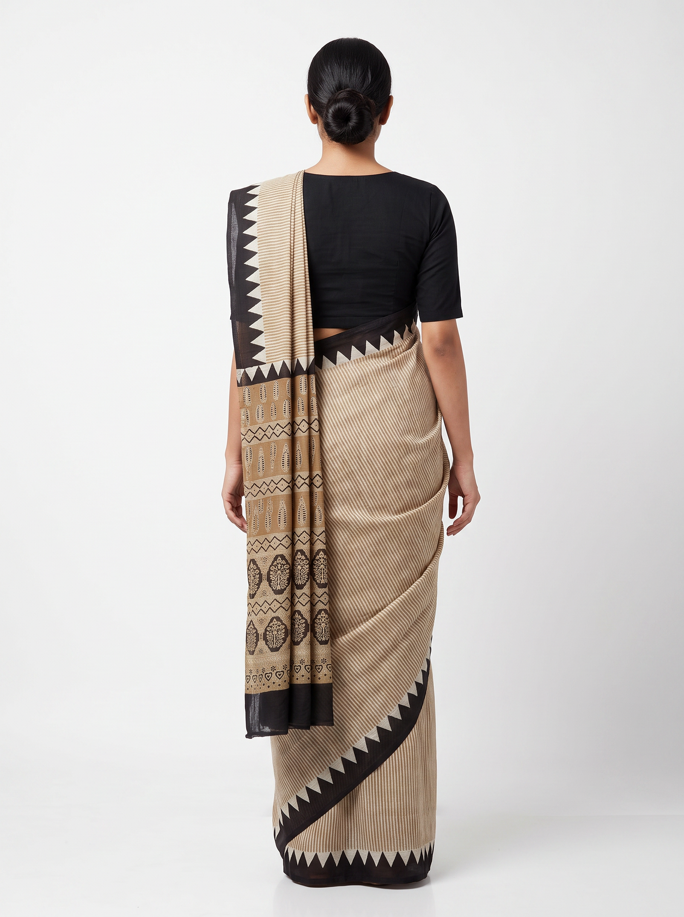 Mul Modal Cotton Peach Brick Red Contrast Border Dailywear Saree - Image 3