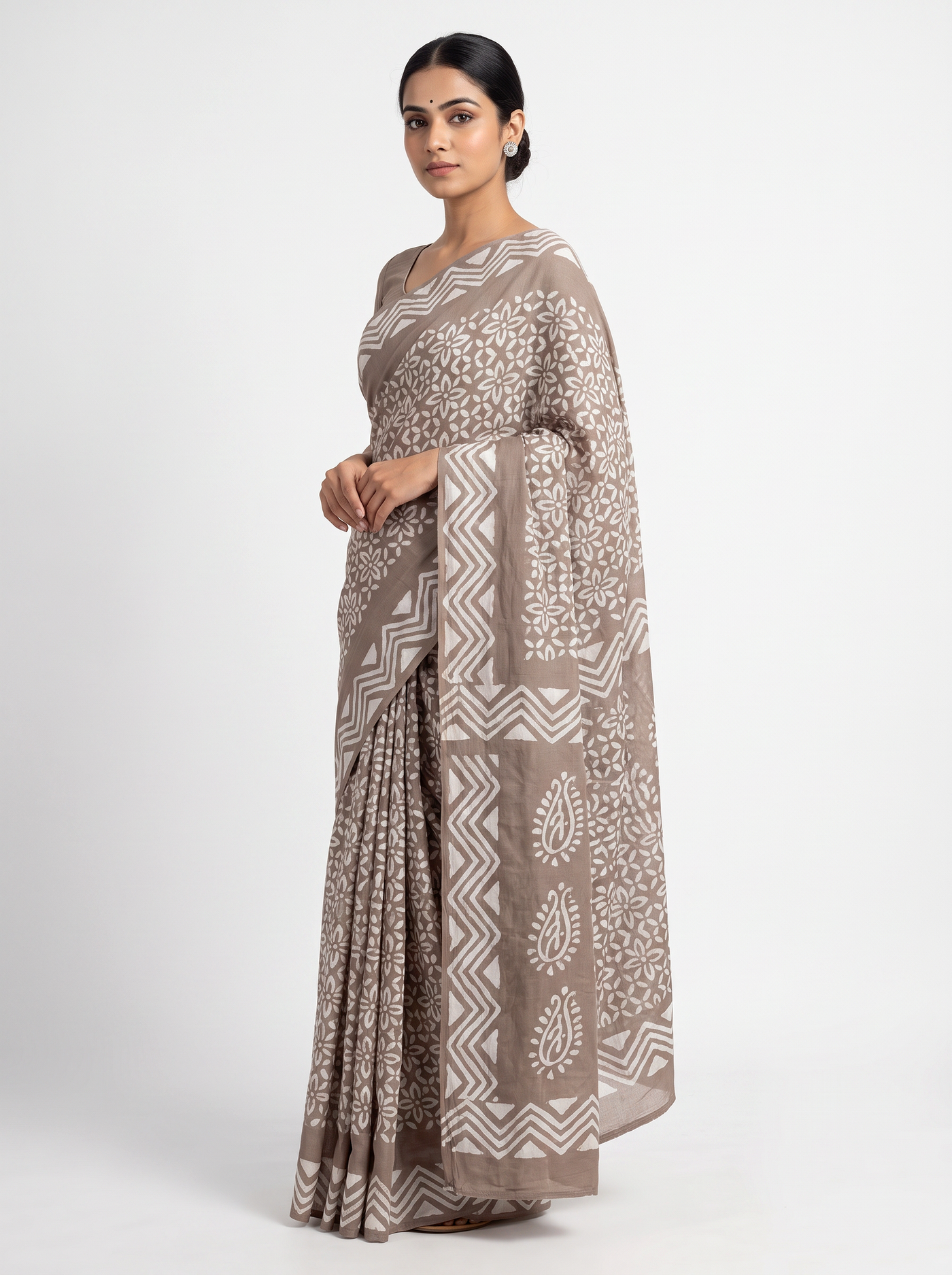 Mul Modal Cotton Terracotta Printed Dailywear Saree - Image 1