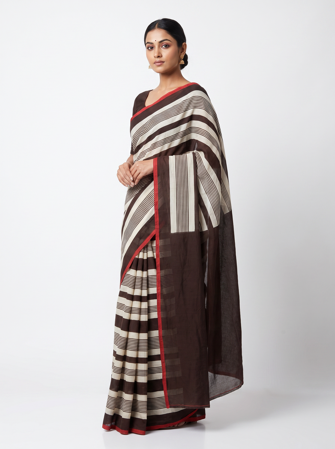 Mul Modal Cotton Wine Printed Dailywear Saree - Image 1