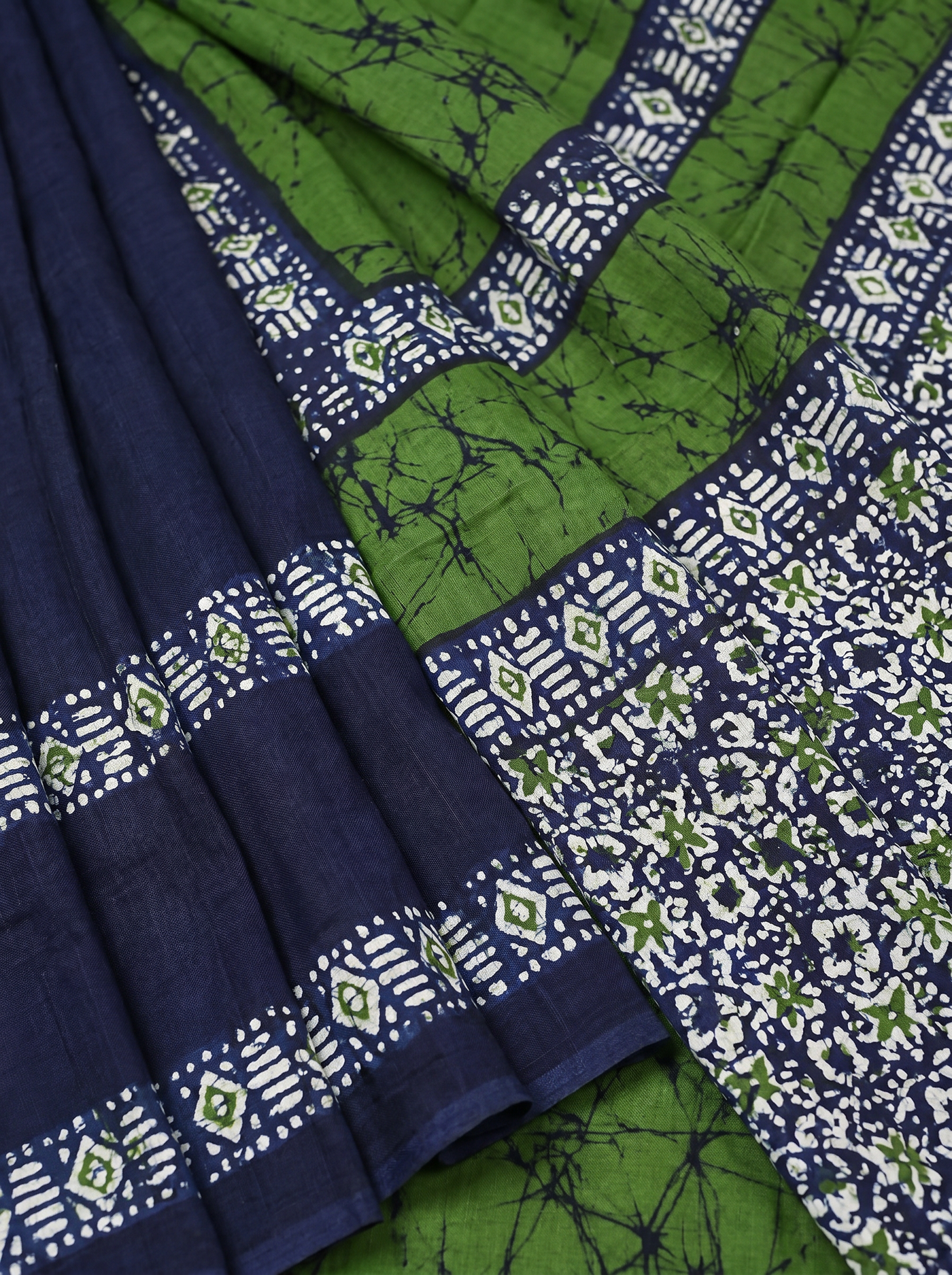 Pure Mulmul Cotton Saree | Bottle Green + Charcoal Grey + Ink Blue + Grey Handblock Print | Summer & Office Wear | With Blouse image 5