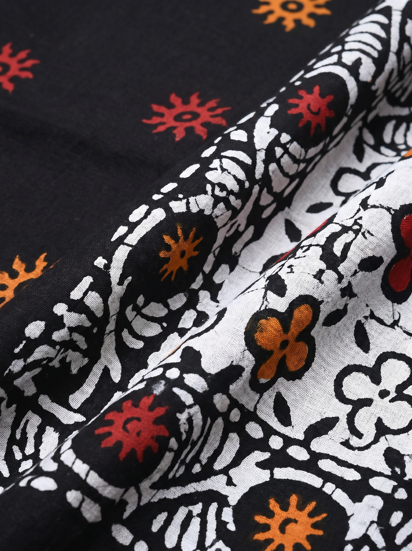 Pure Mulmul Cotton Saree | Charcoal Grey + Brick Red + Black + Grey Handblock Print | Summer & Office Wear | With Blouse image 5