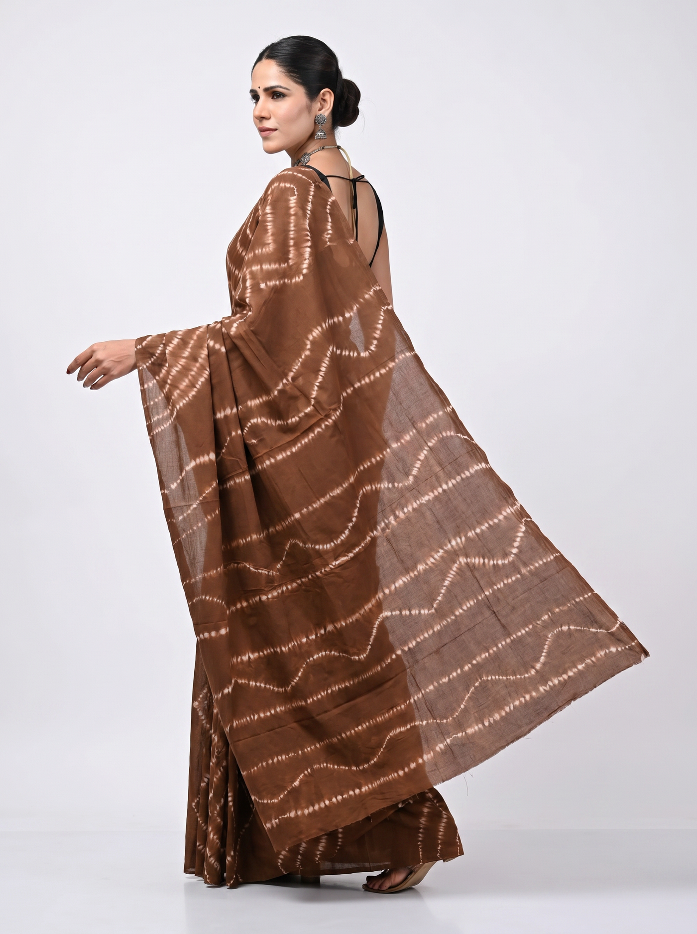 Pure Mulmul Cotton Saree | Brick Red Handblock Print | Summer & Office Wear | With Blouse image 4