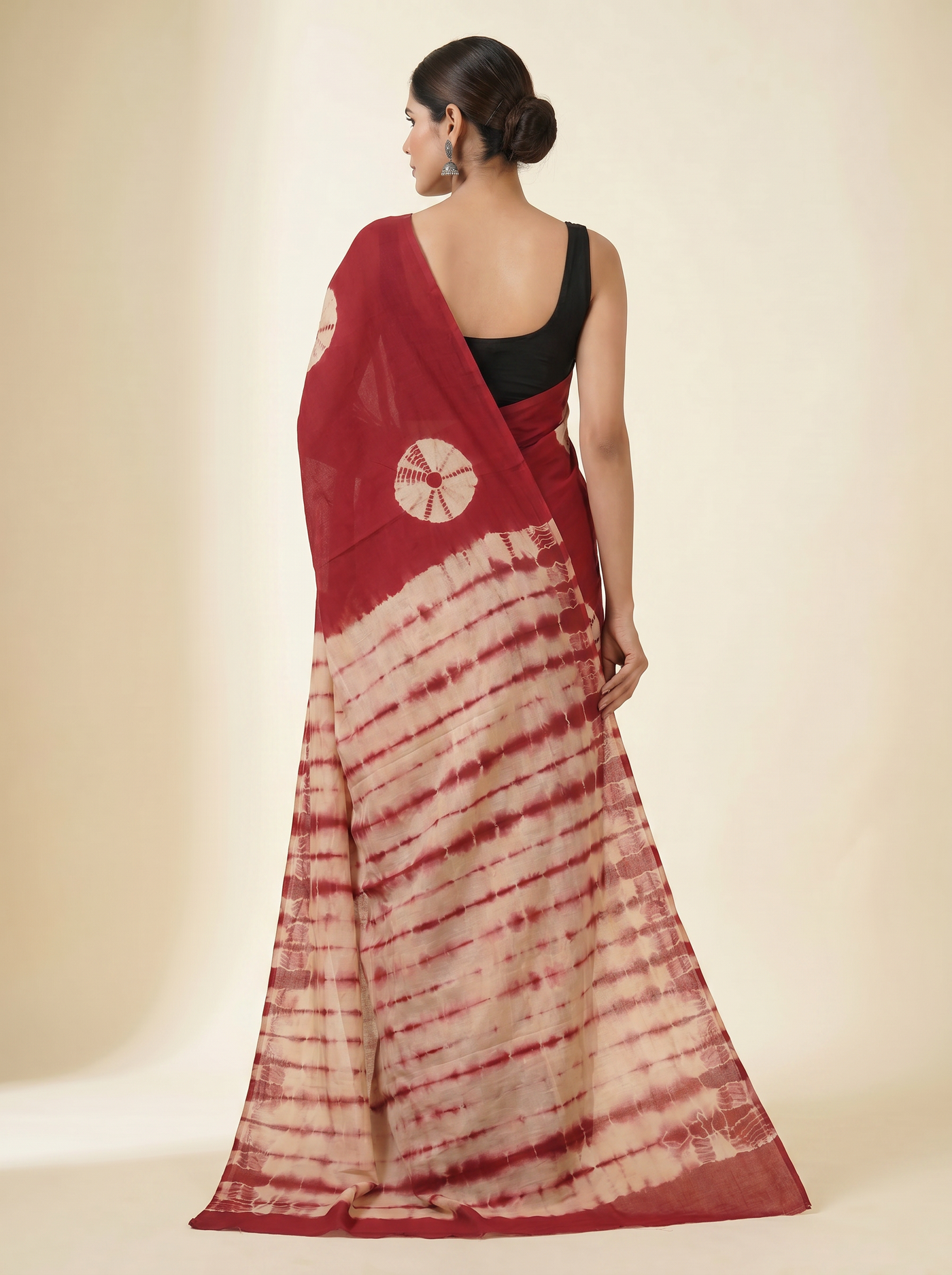 Pure Mulmul Cotton Saree | Crimson + Beige Handblock Print | Summer & Office Wear | With Blouse image 3