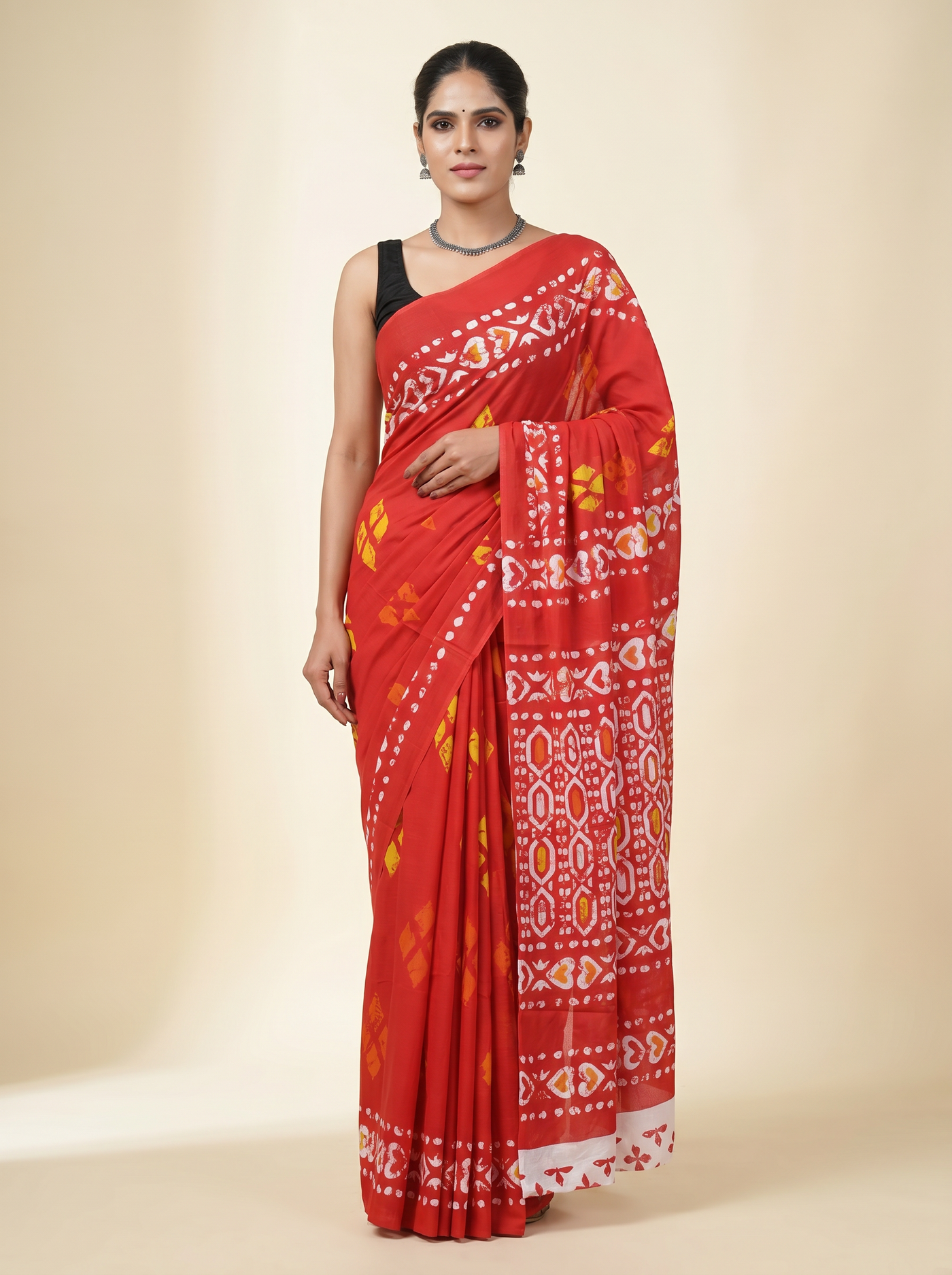 Crimson pure mulmul cotton saree with blouse