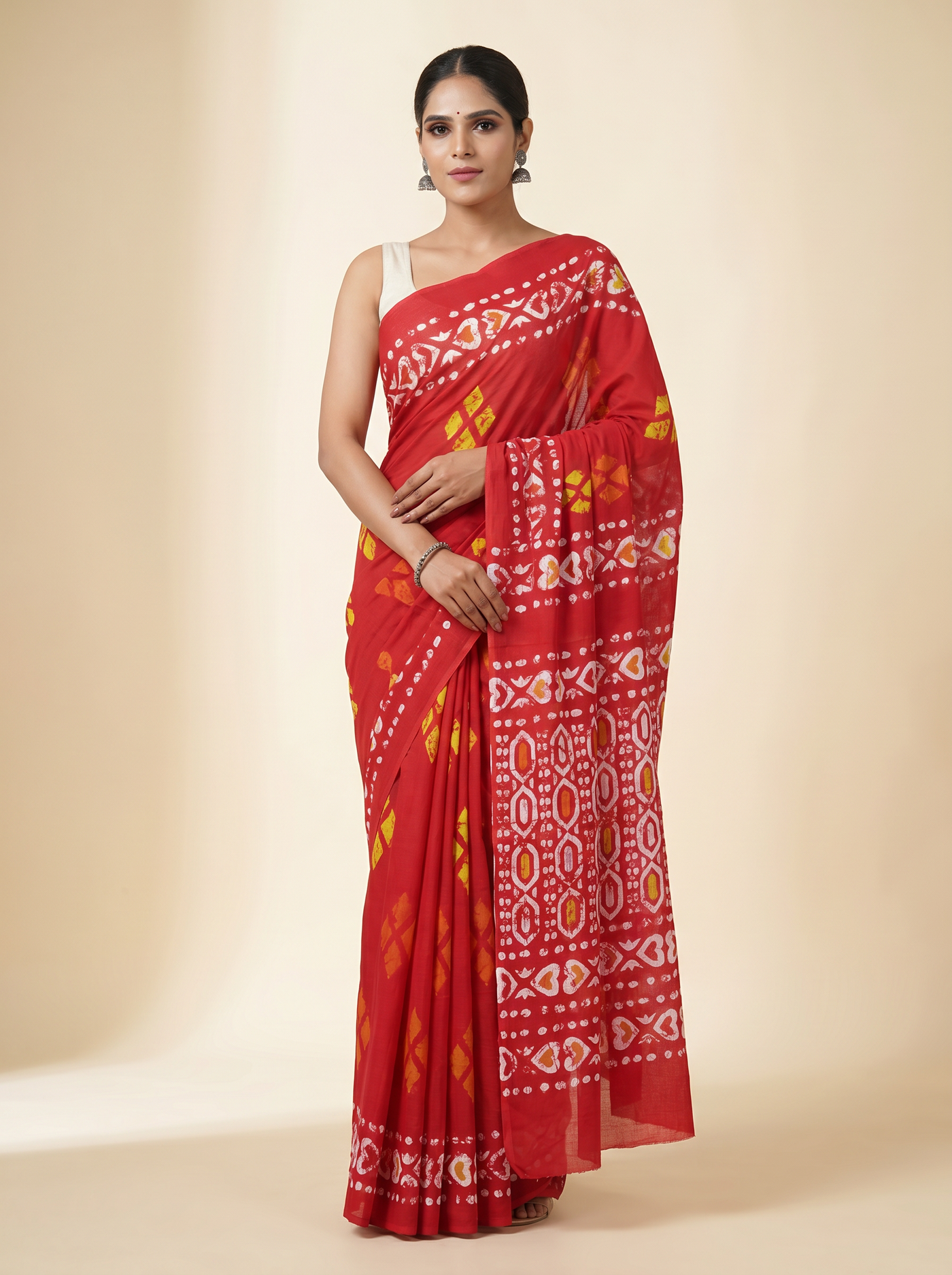 Pure Mulmul Cotton Saree | Crimson Handblock Print | Summer & Office Wear | With Blouse | Design 2 image 5