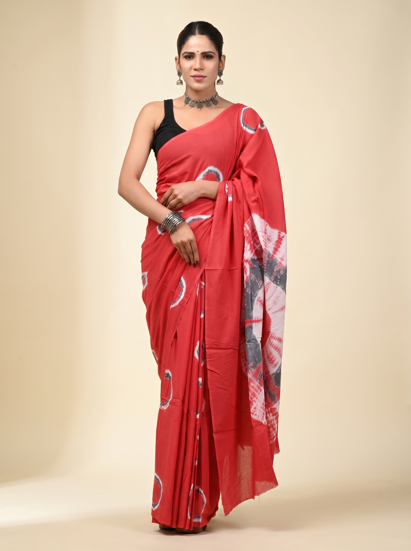 Crimson pure mulmul cotton saree with blouse