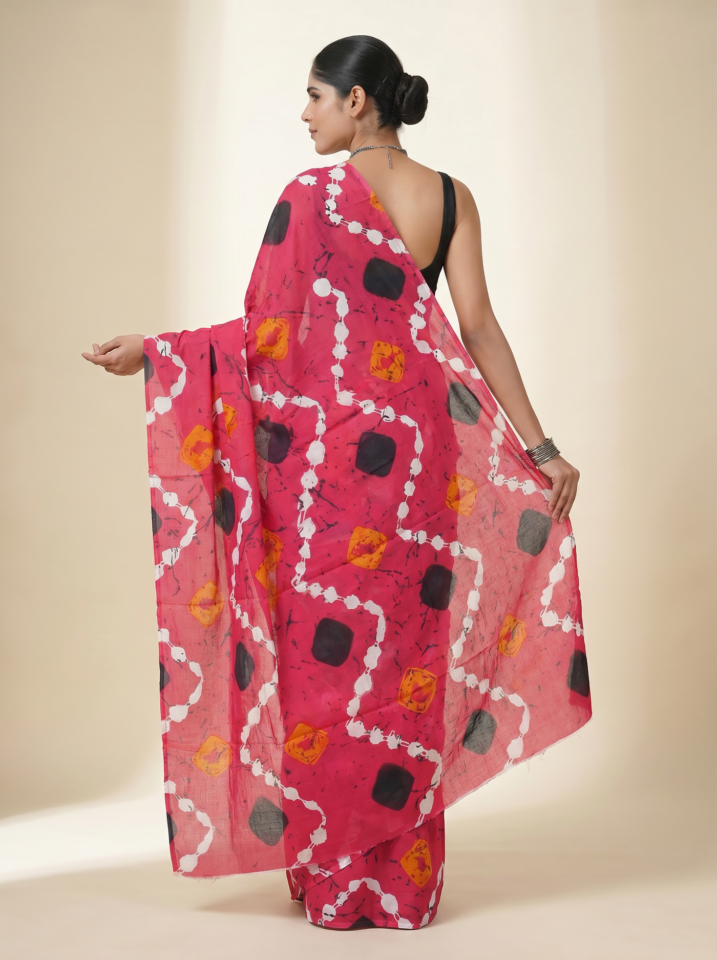 Pure Mulmul Cotton Saree | Crimson Handblock Print | Summer & Office Wear | With Blouse | Design 4 image 4