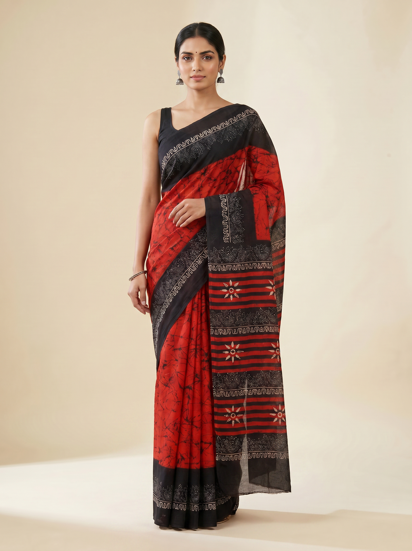 Crimson pure mulmul cotton saree with blouse