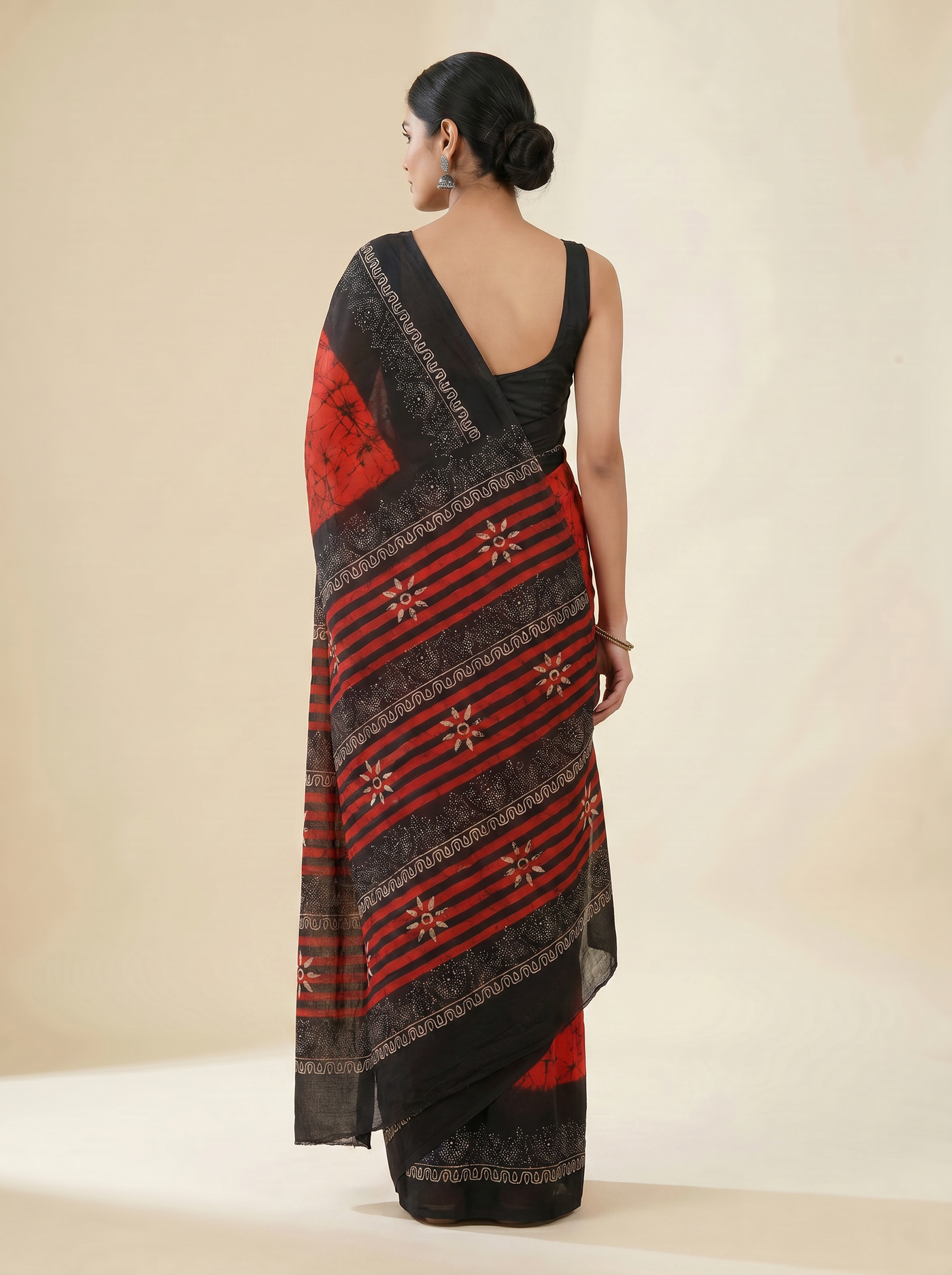 Pure Mulmul Cotton Saree | Crimson Handblock Print | Summer & Office Wear | With Blouse image 3