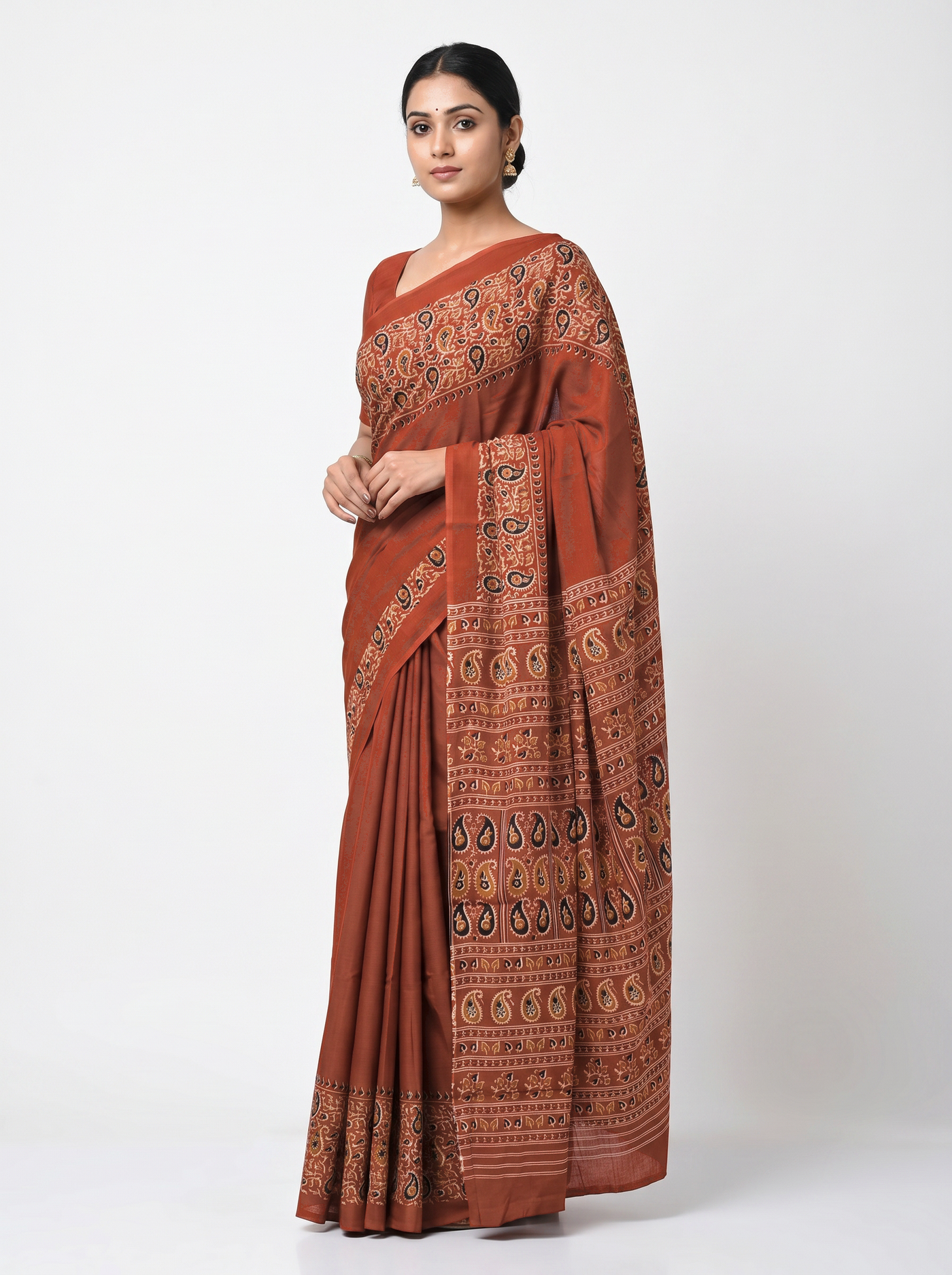 Deep Red pure mulmul cotton saree with blouse