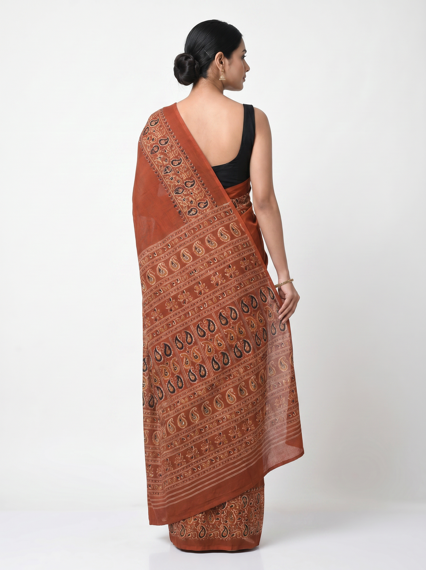 Pure Mulmul Cotton Saree | Deep Red Handblock Print | Summer & Office Wear | With Blouse | Design 2 image 3