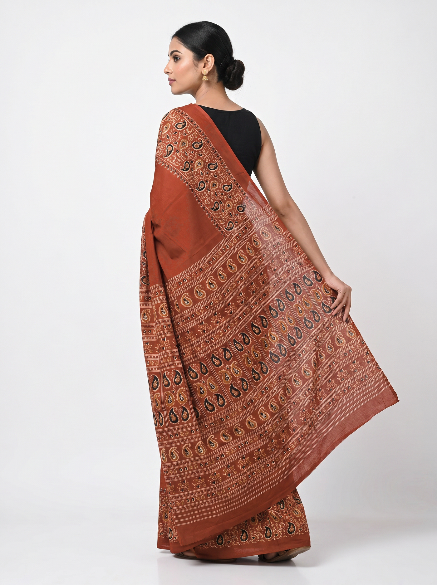 Pure Mulmul Cotton Saree | Deep Red Handblock Print | Summer & Office Wear | With Blouse | Design 2 image 4