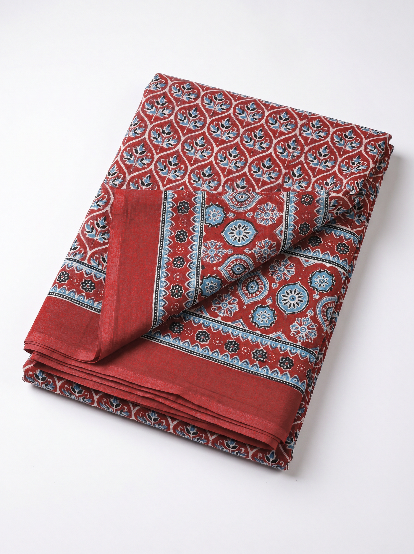 Pure Mulmul Cotton Saree | Deep Red Handblock Print | Summer & Office Wear | With Blouse image 5
