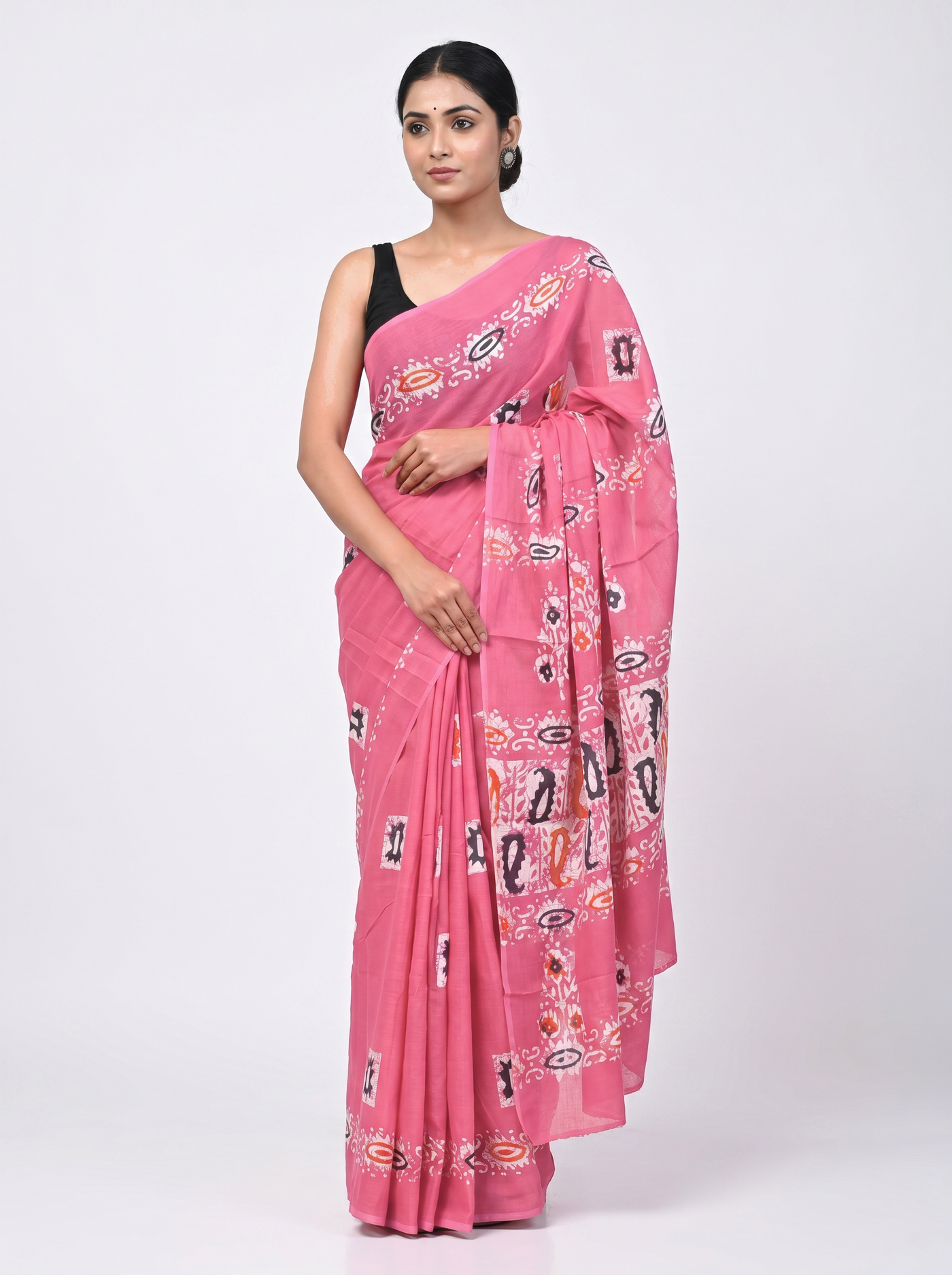 Deep Red + Rani Pink pure mulmul cotton saree with blouse