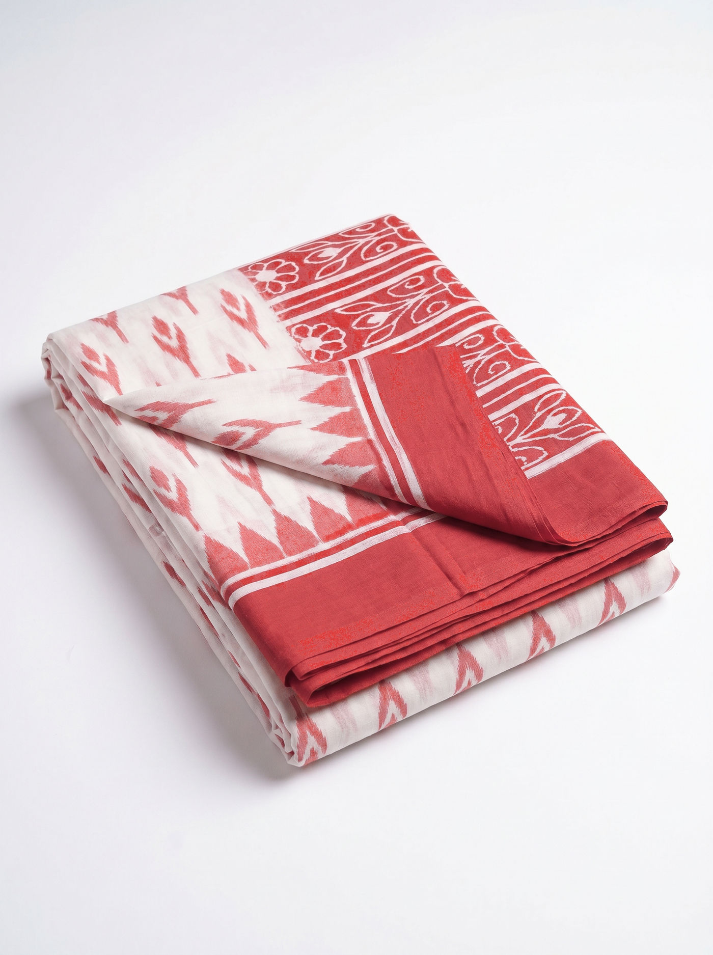 Pure Mulmul Cotton Saree | Deep Red Handblock Print | Summer & Office Wear | With Blouse image 5
