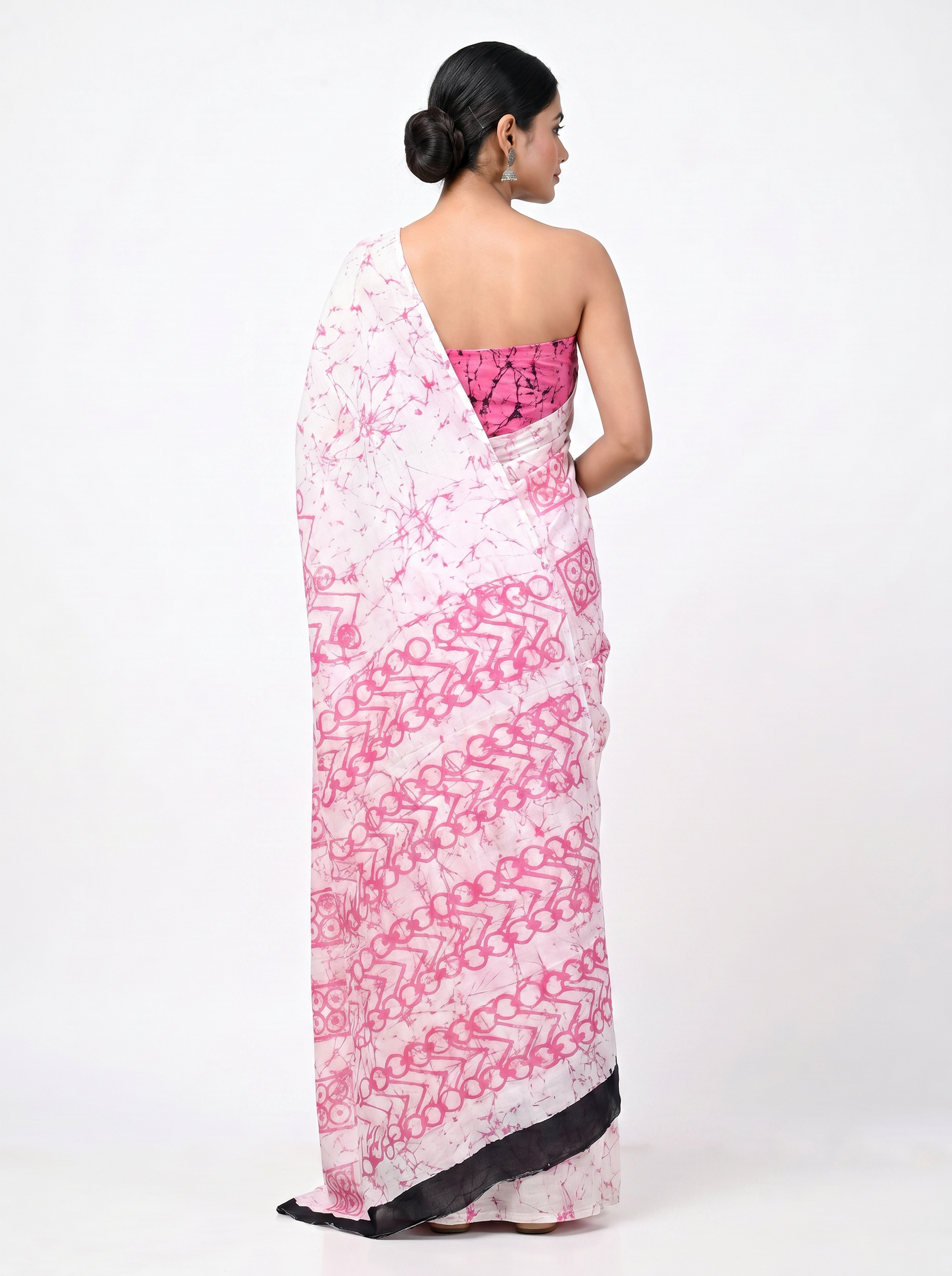 Pure Mulmul Cotton Saree | Deep Red + Dusty Pink + Beige Handblock Print | Summer & Office Wear | With Blouse image 3