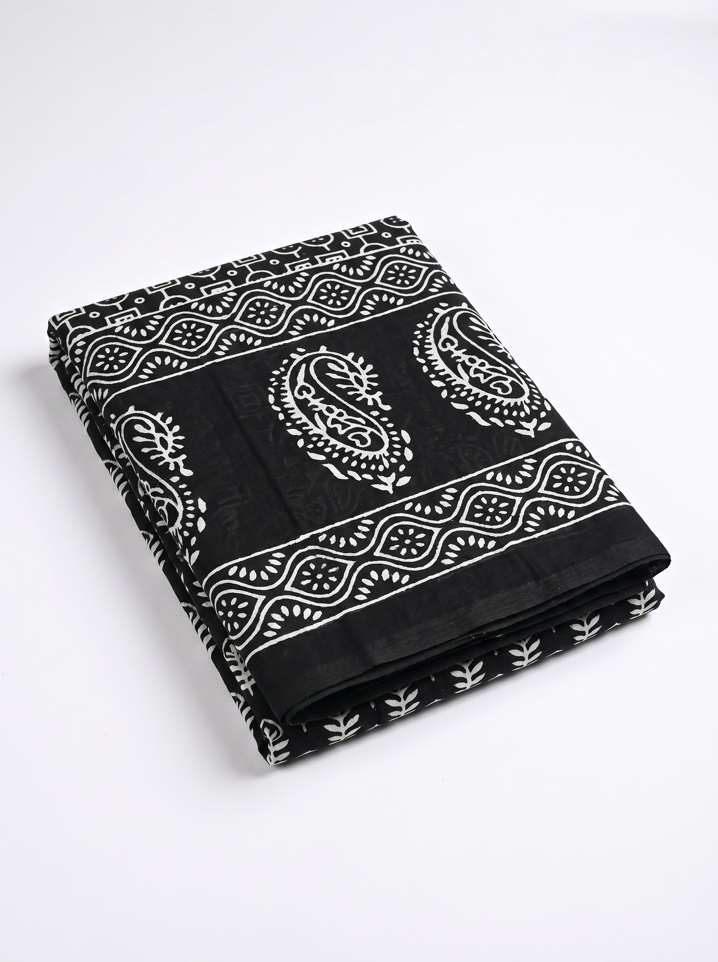 Pure Mulmul Cotton Saree | Charcoal Grey + Grey Handblock Print | Summer & Office Wear | With Blouse image 5