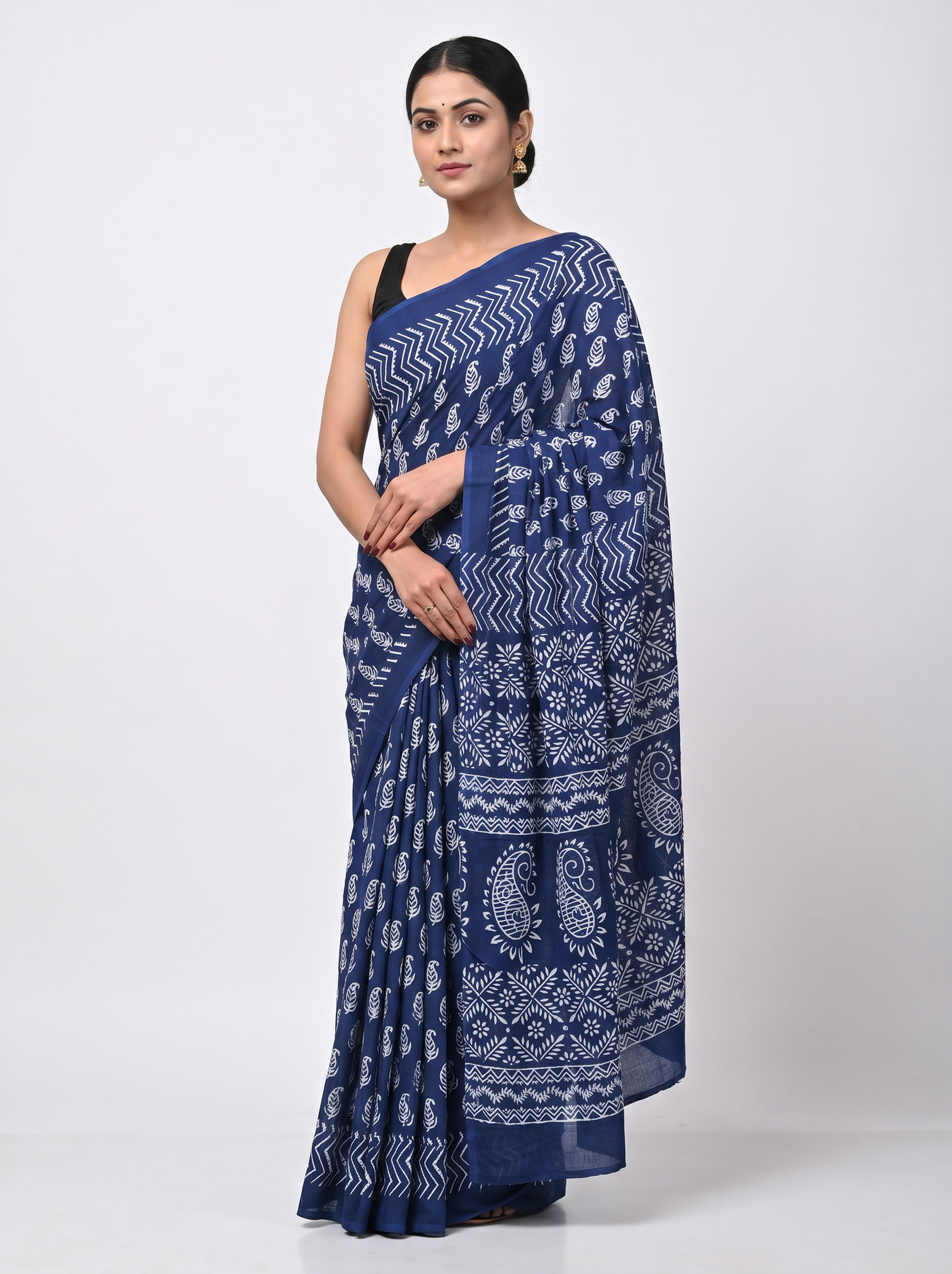 Ink Blue pure mulmul cotton saree with blouse