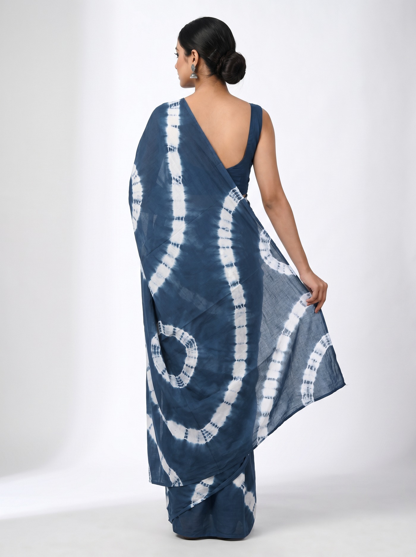 Pure Mulmul Cotton Saree | Ink Blue Handblock Print | Summer & Office Wear | With Blouse | Design 4 image 3