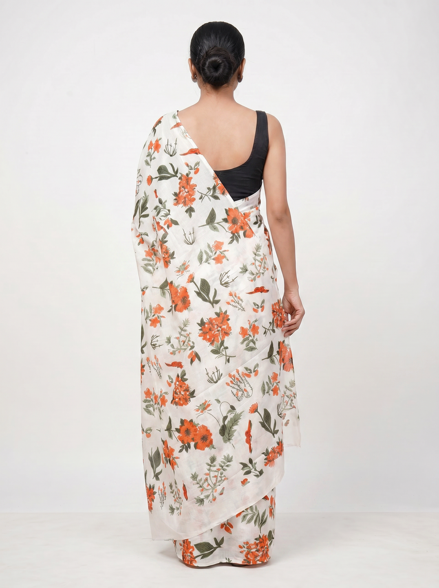 Pure Mulmul Cotton Saree | Multi Color + Off White Handblock Print | Summer & Office Wear | With Blouse image 3