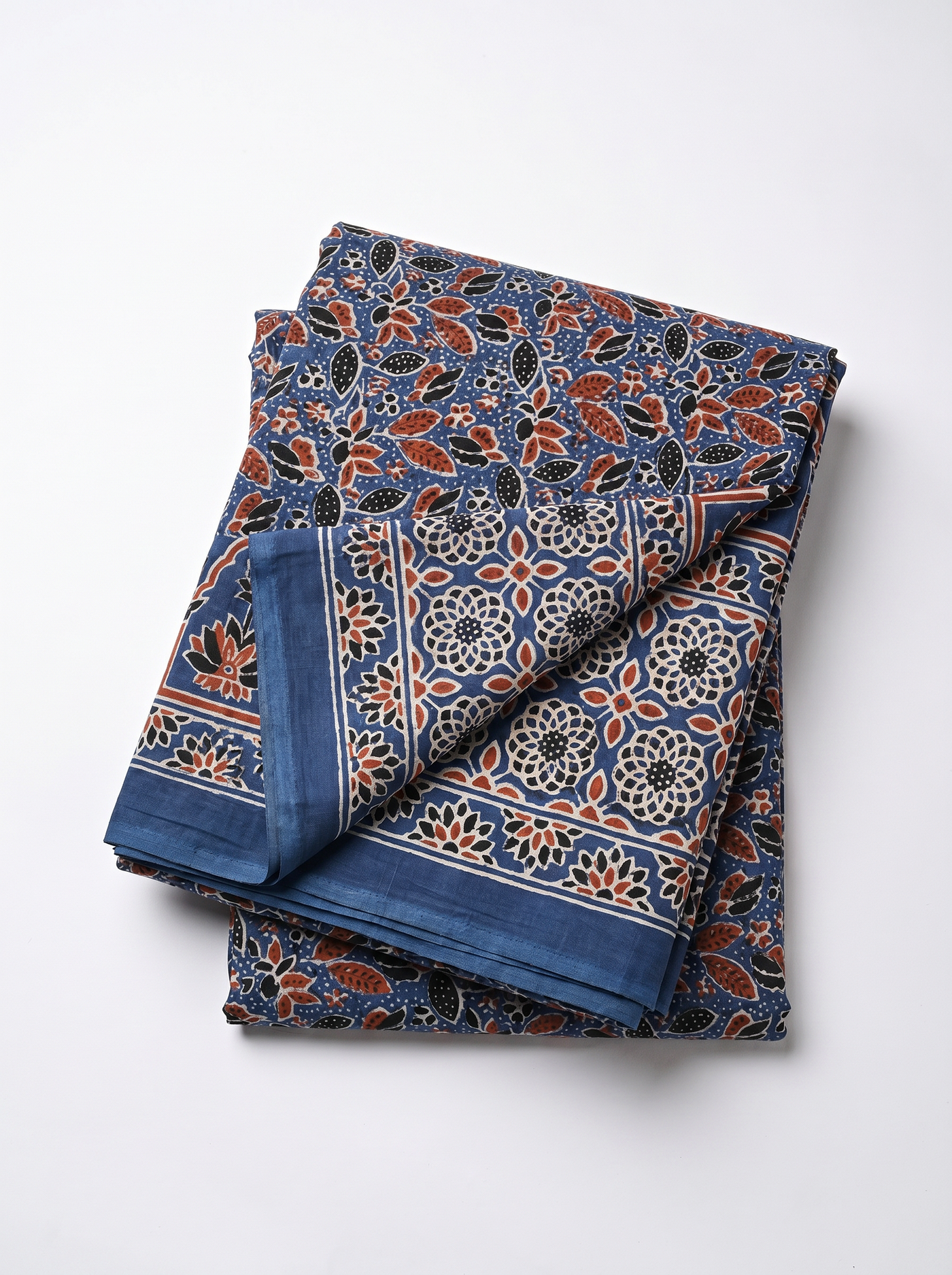 Pure Mulmul Cotton Saree | Charcoal Grey + Navy Blue + Grey + Wine Handblock Print | Summer & Office Wear | With Blouse image 5