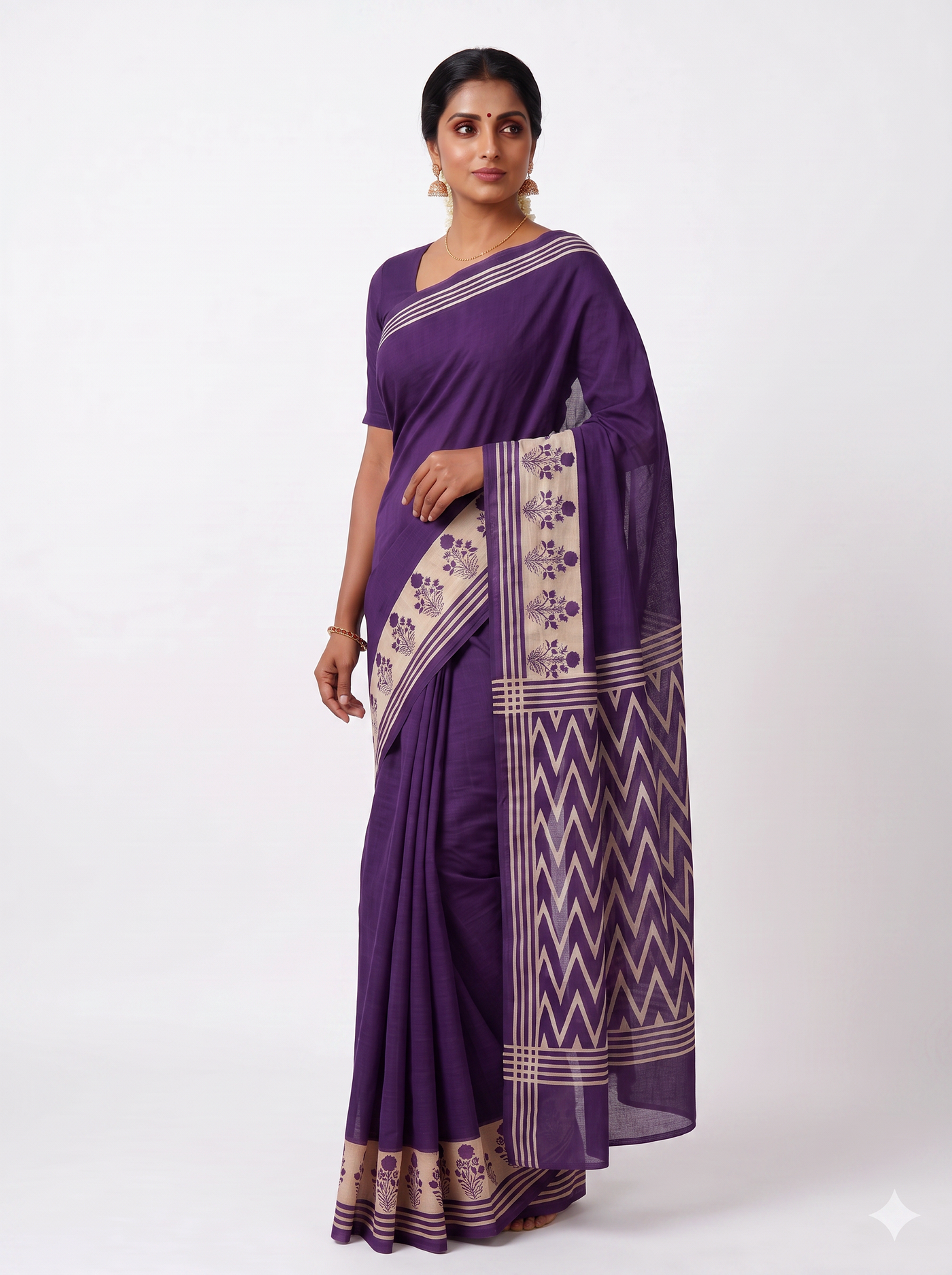 Plum Wine Mulmul Saree with Blouse - view 2