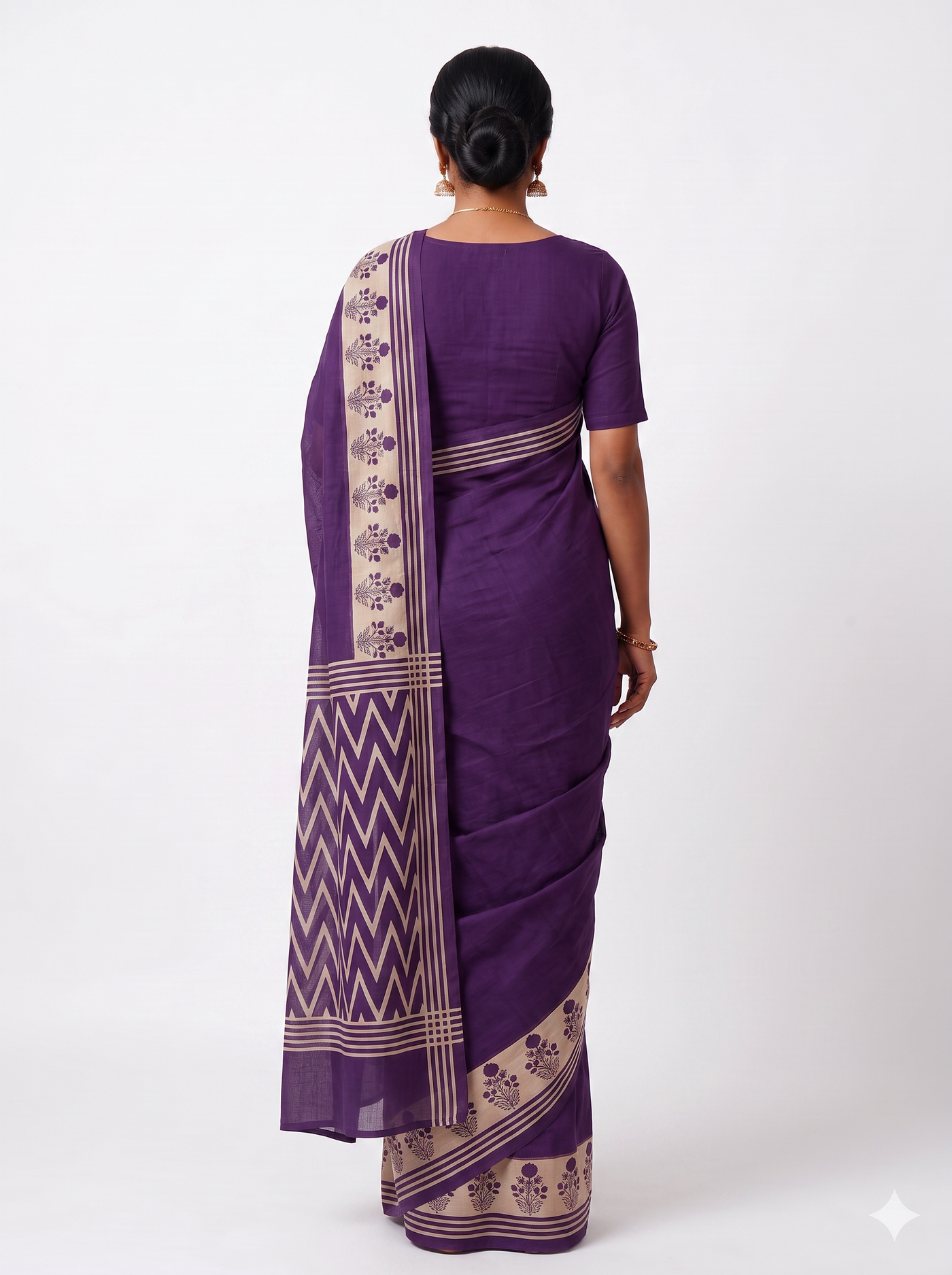 Plum Wine Mulmul Saree with Blouse - view 3