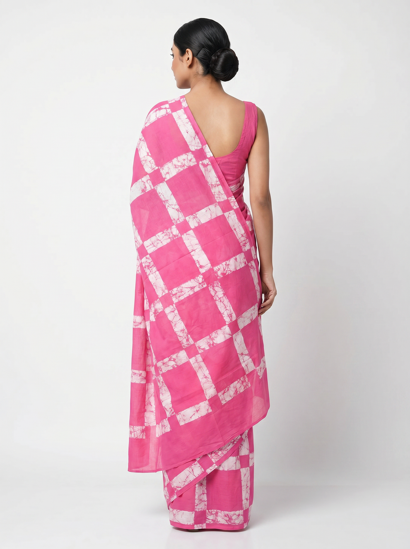 Pure Mulmul Cotton Saree | Deep Red + Rani Pink Handblock Print | Summer & Office Wear | With Blouse image 3