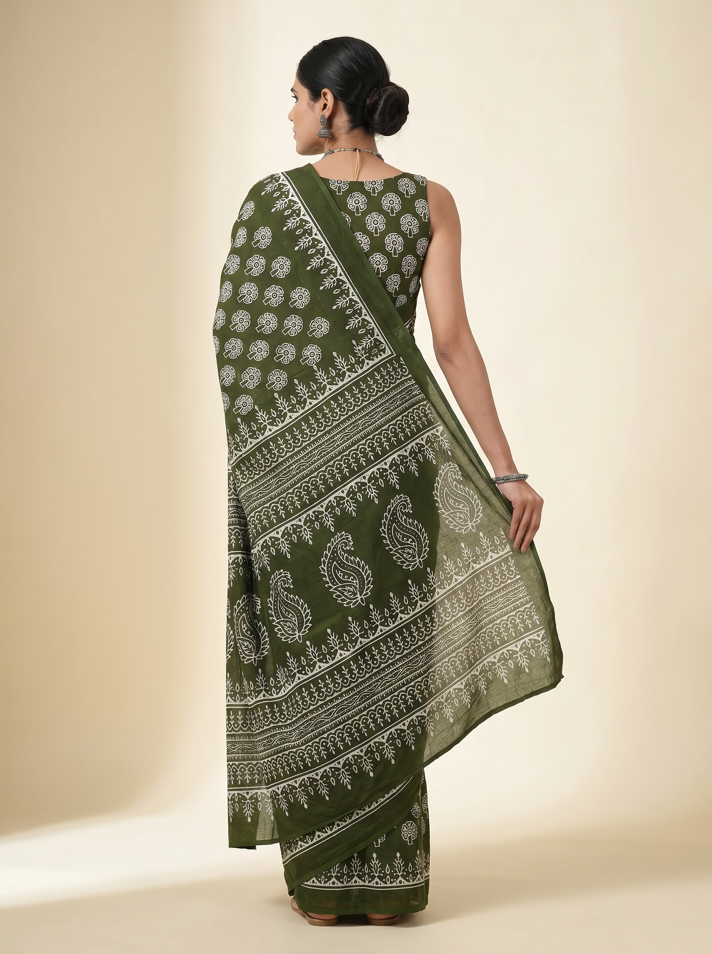 Pure Mulmul Cotton Saree Ink Blue Handblock Print Ajrakh Geometric Design Summer & Office Wear With Blouse