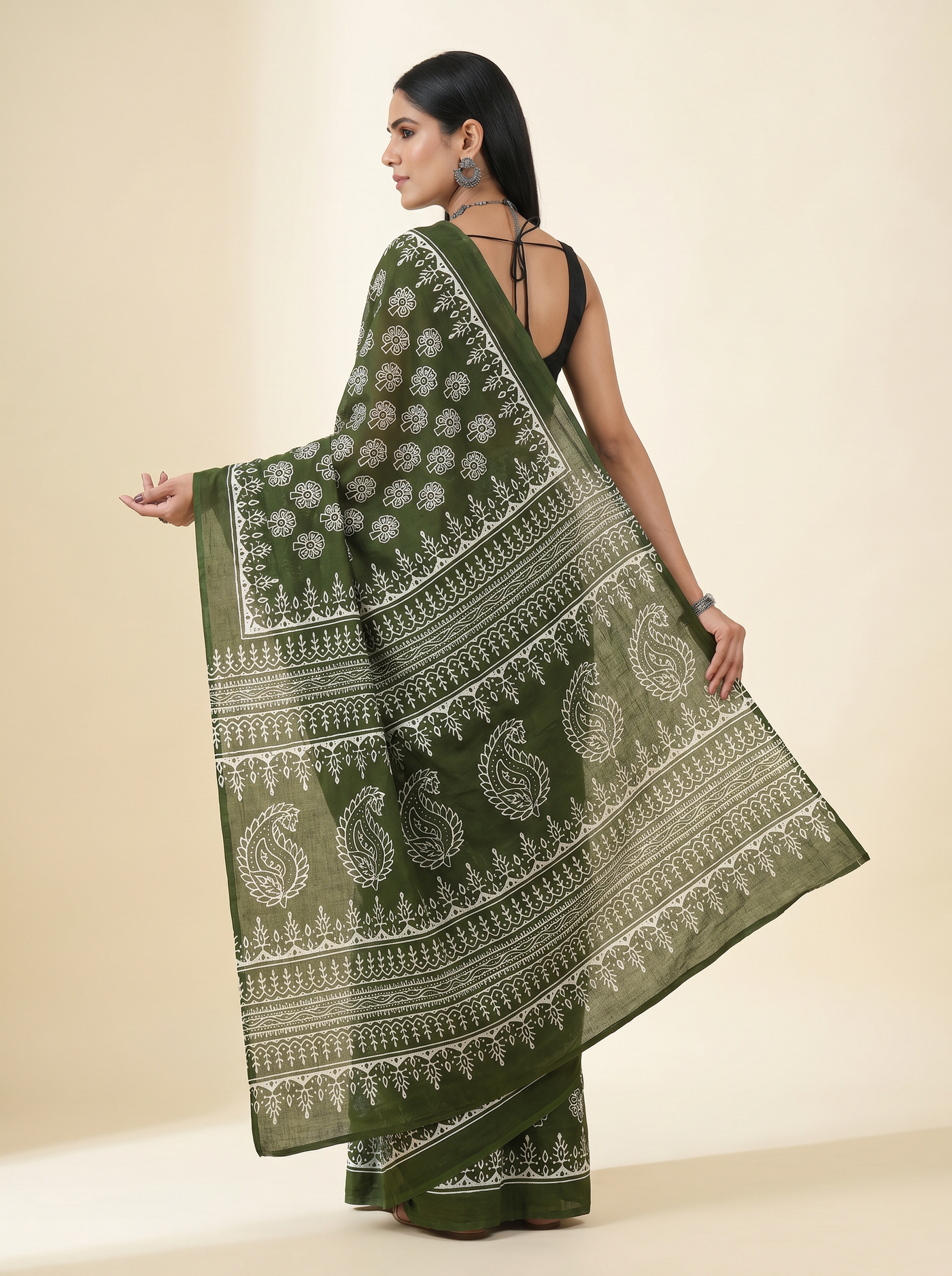 Pure Mulmul Cotton Saree | Assorted Handblock Print | Summer & Office Wear | With Blouse image 4
