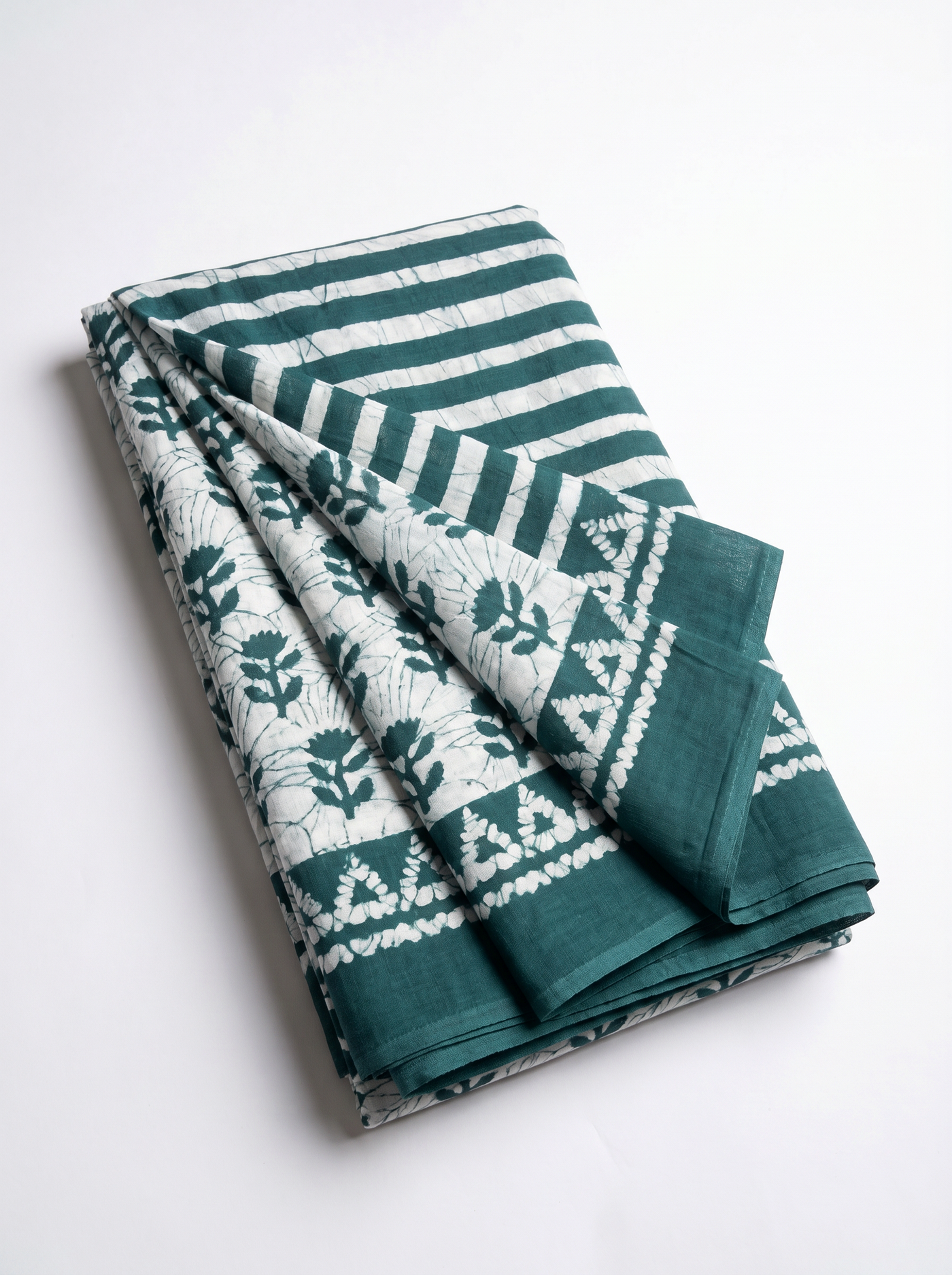 Pure Mulmul Cotton Saree | Teal Blue Handblock Print | Summer & Office Wear | With Blouse | Design 2 image 5