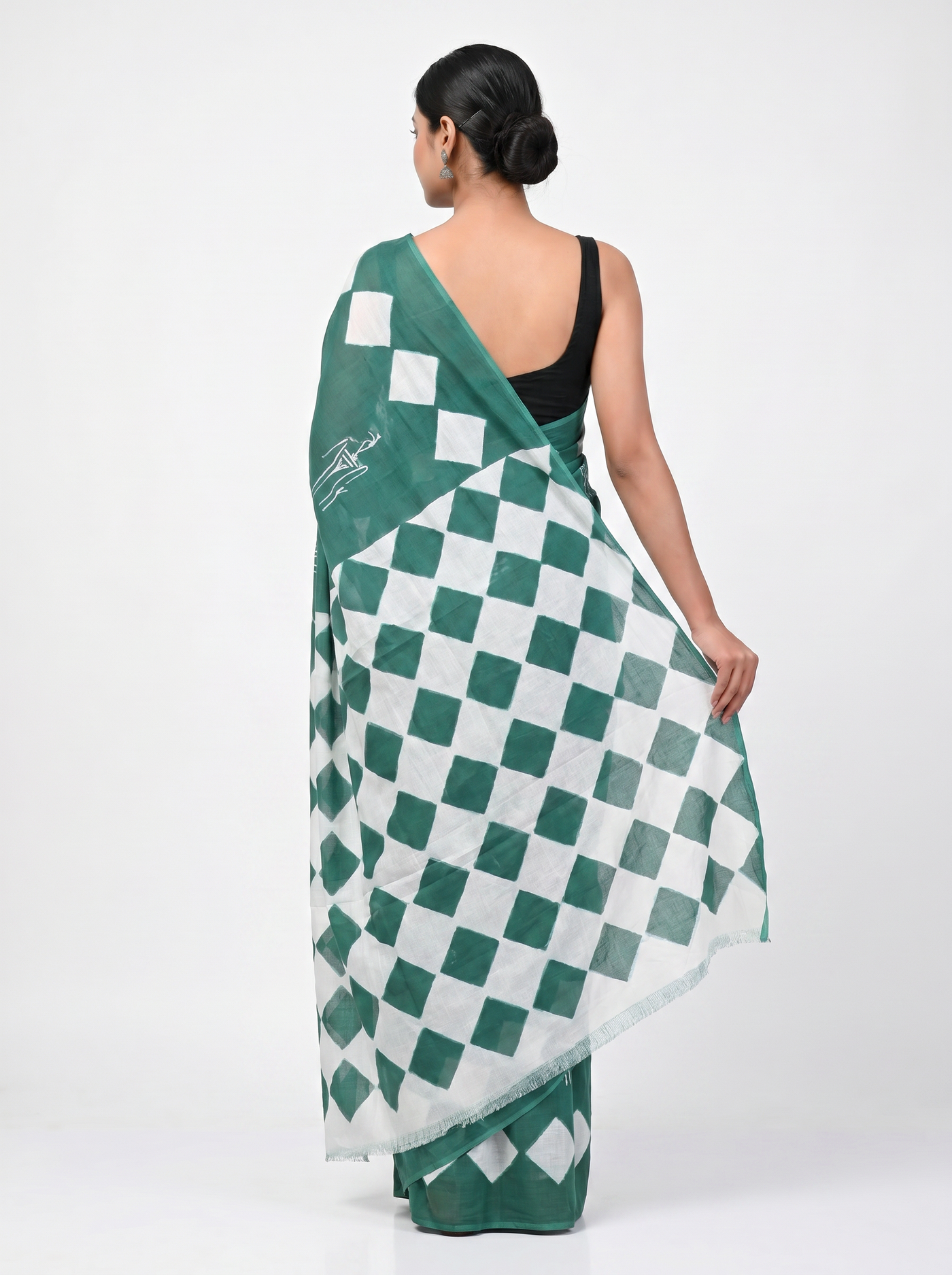 Pure Mulmul Cotton Saree | Teal Blue Handblock Print | Summer & Office Wear | With Blouse | Design 3 image 3