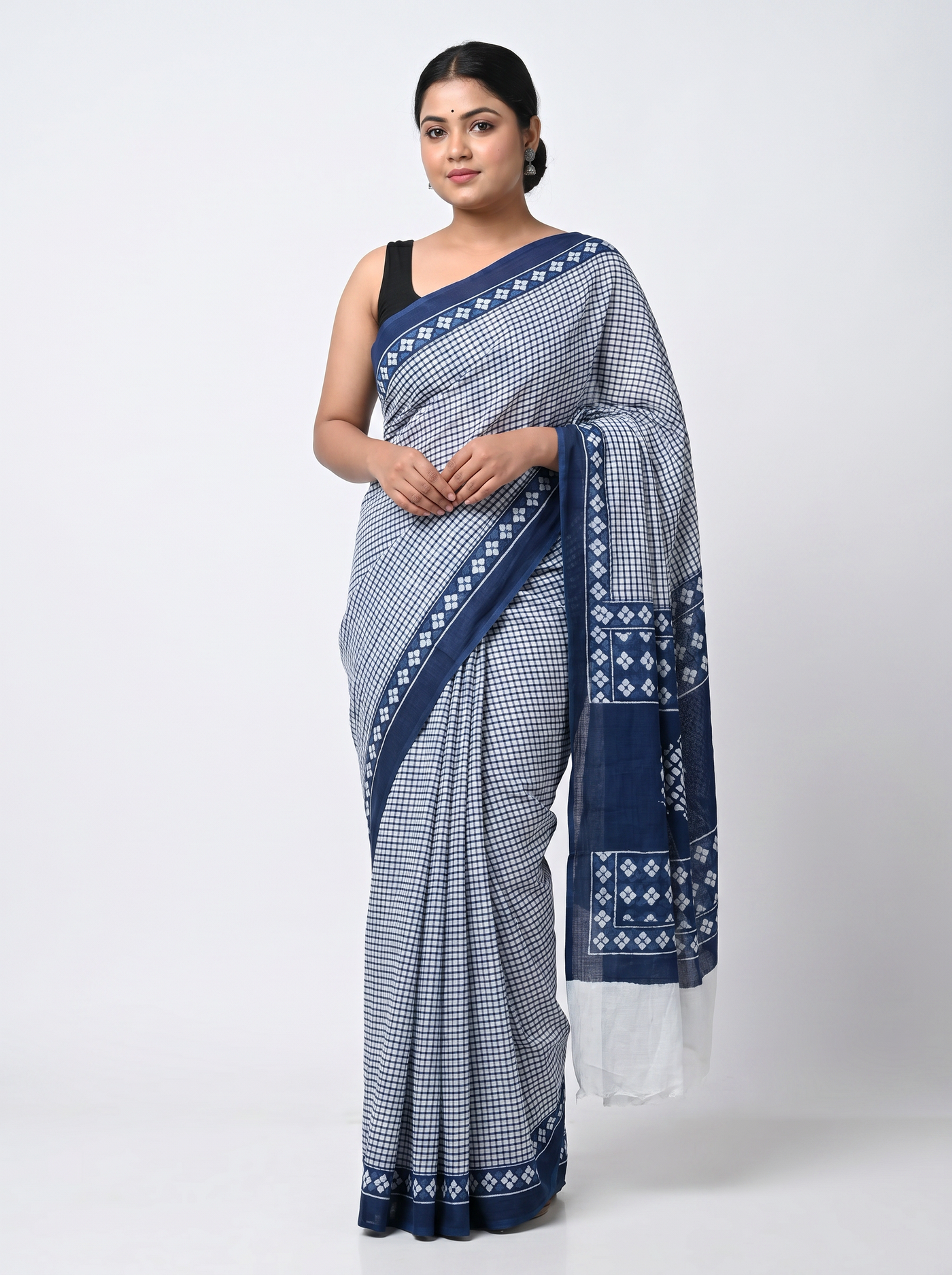 Teal Blue pure mulmul cotton saree with blouse