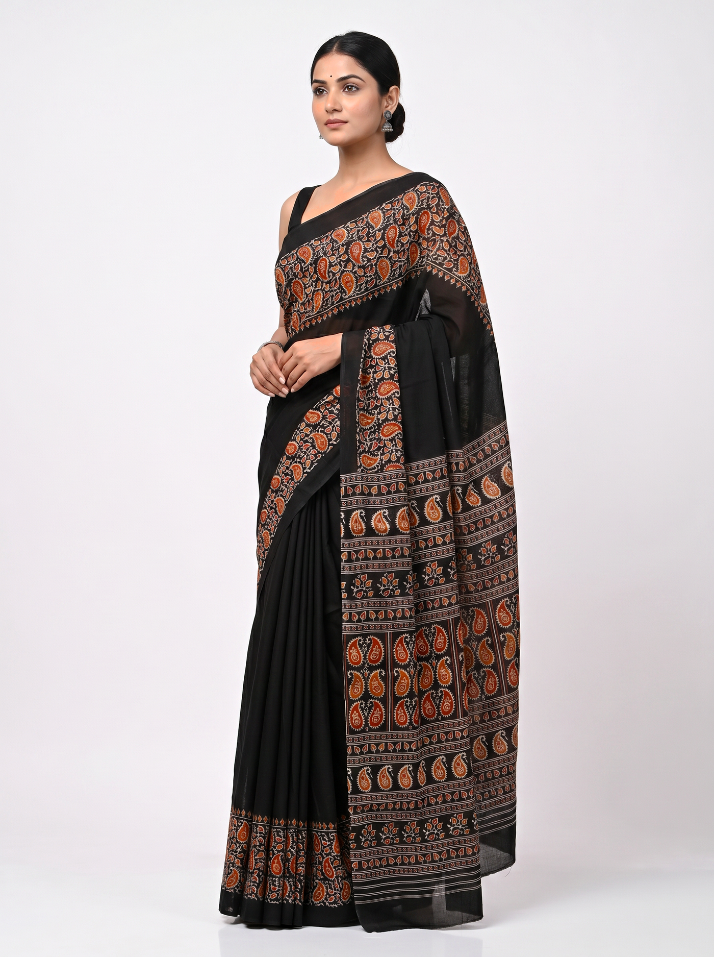 Charcoal Grey + Black + Grey + Wine pure mulmul cotton saree with blouse