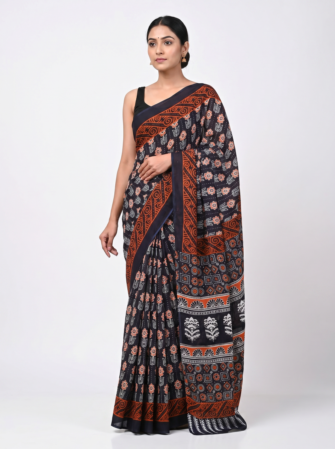 Charcoal Grey + Grey + Wine pure mulmul cotton saree with blouse